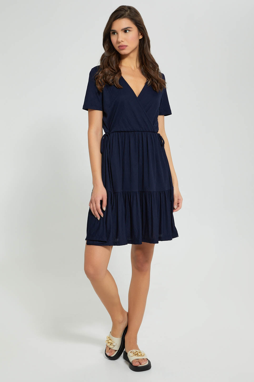Redtag-Navy-Wrap-Skater-Dress-Dresses-Women's-