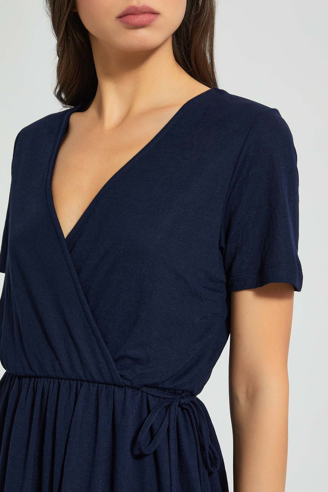 Redtag-Navy-Wrap-Skater-Dress-Dresses-Women's-