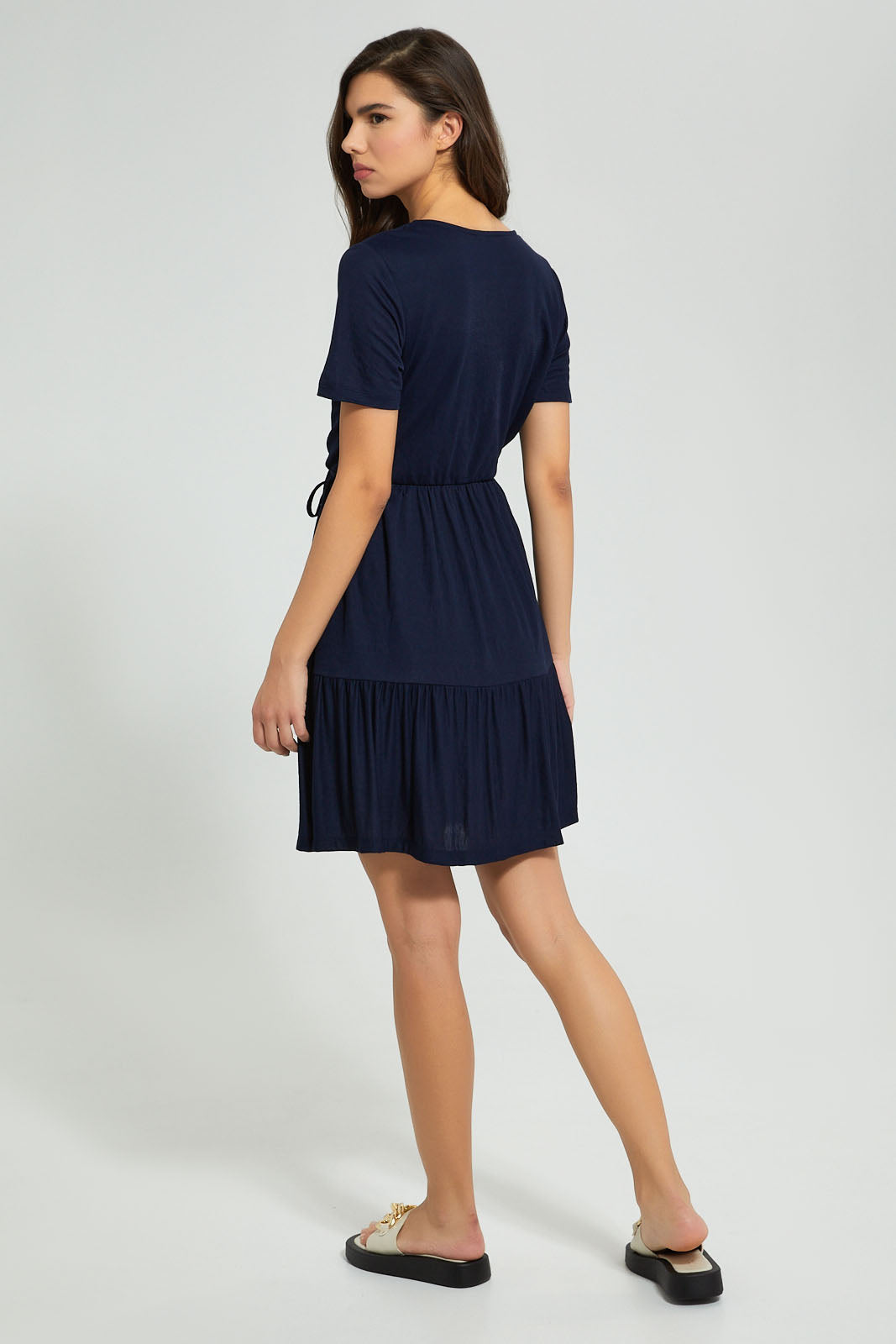 Redtag-Navy-Wrap-Skater-Dress-Dresses-Women's-