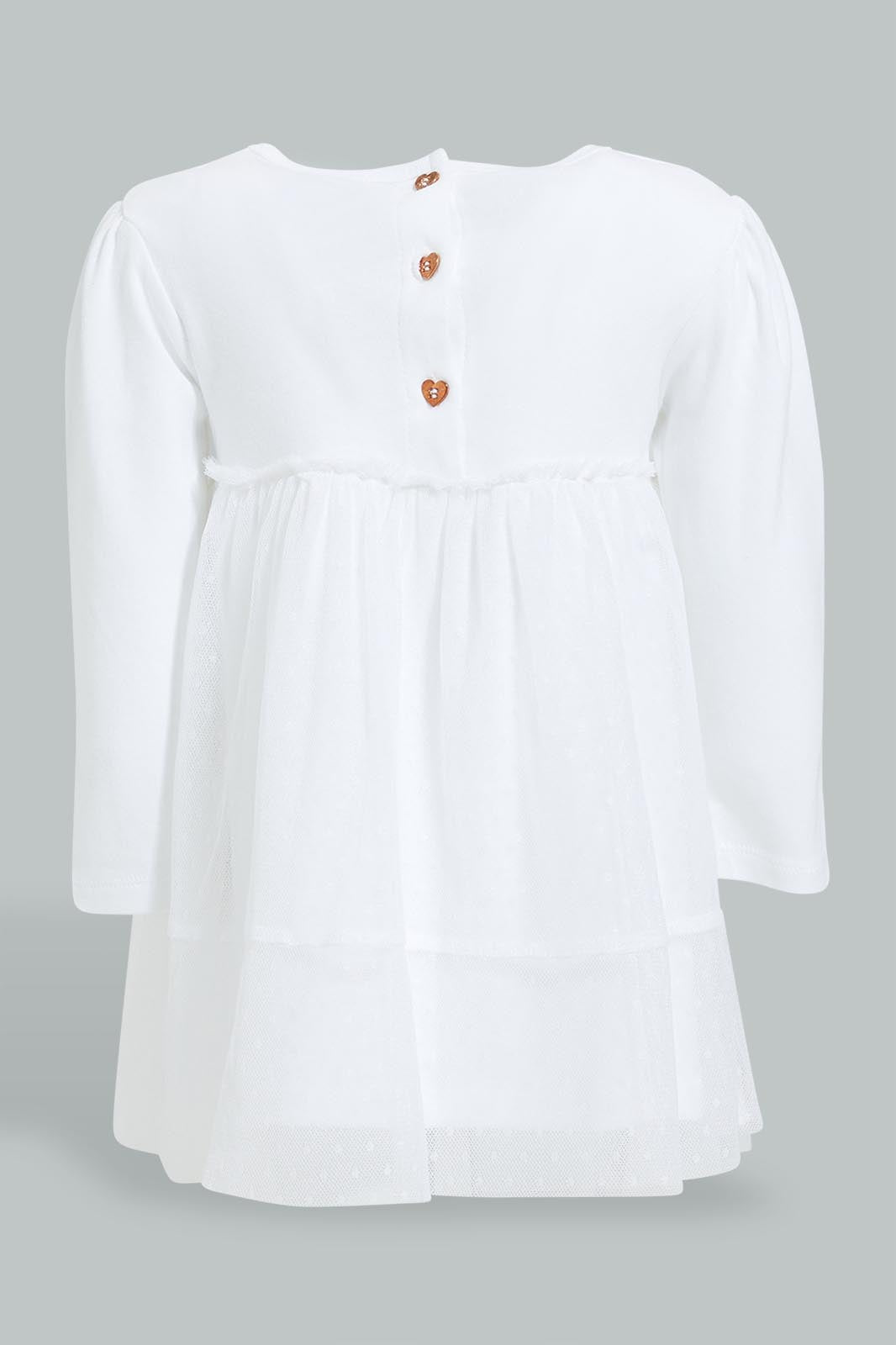 Redtag-White-Long-Sleeve-Tutu-Dress-Colour:White,-Filter:Baby-(0-to-12-Mths),-NBF-Dresses,-New-In,-New-In-NBF,-Non-Sale,-S22B,-Section:Kidswear-Baby-0 to 12 Months