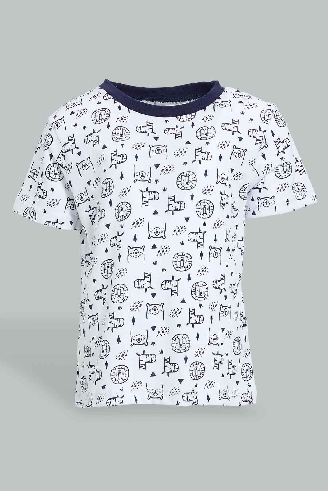Redtag-Blue-And-White-Bear-Printed-Pj-Set-Top-Bottom-Shorts(4-Pack)-Colour:Blue,-Filter:Infant-Boys-(3-to-24-Mths),-Infant-Boys-Pyjama-Sets,-New-In,-New-In-INB,-Non-Sale,-S22B,-Section:Kidswear-Infant-Boys-3 to 24 Months
