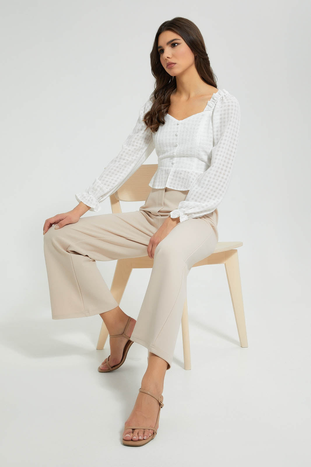 Redtag-White-Check-Peplum-Blouse-Blouses-Women's-