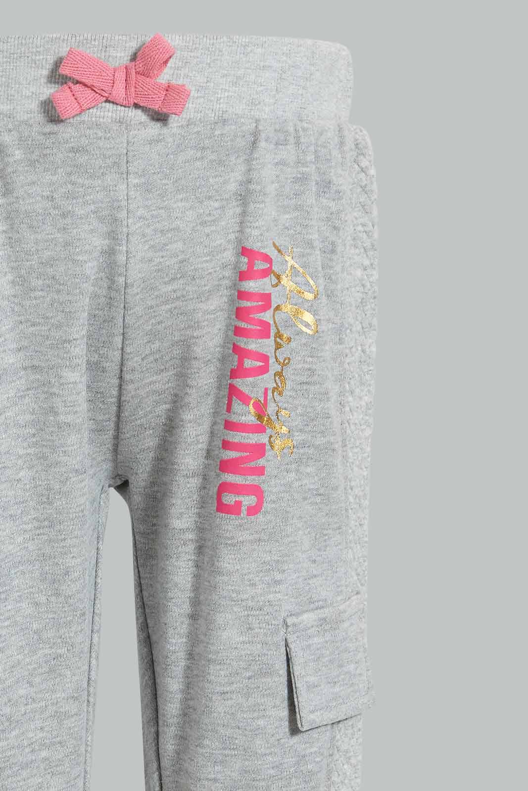 Redtag-Grey-Embroideredellished-Quikted-Jogsuit-Jog-Sets-Infant-Girls-3 to 24 Months