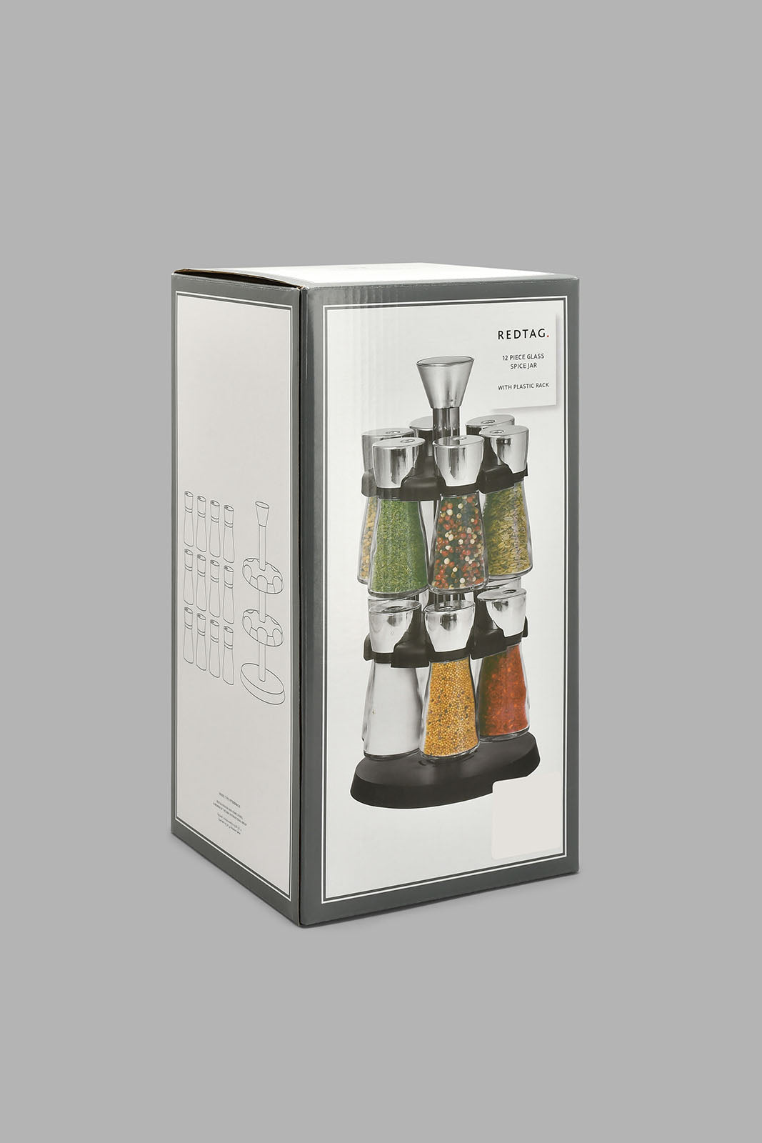 Redtag-Clear-Glass-Spice-Set-With-Plastic-Rack-(13-Piece)-Food-Storage-Home-Dining-