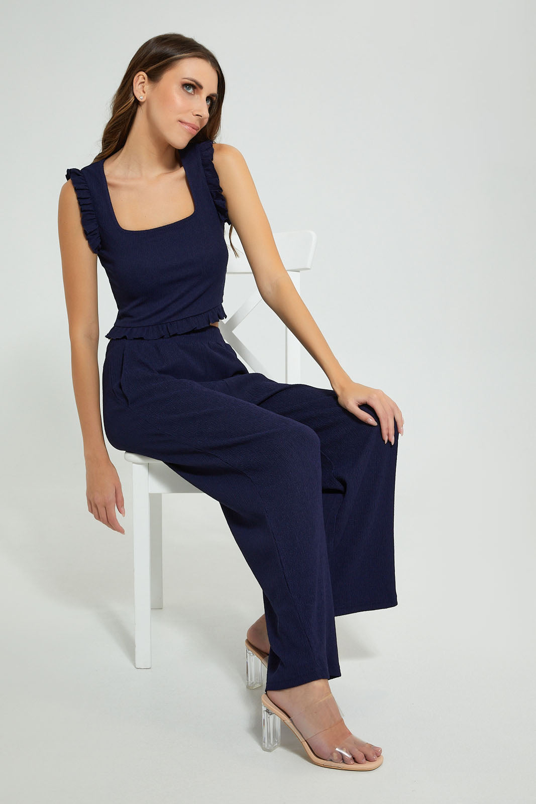 Redtag-Navy-Crickled-Sleeveless-Top-Tops-Women's-