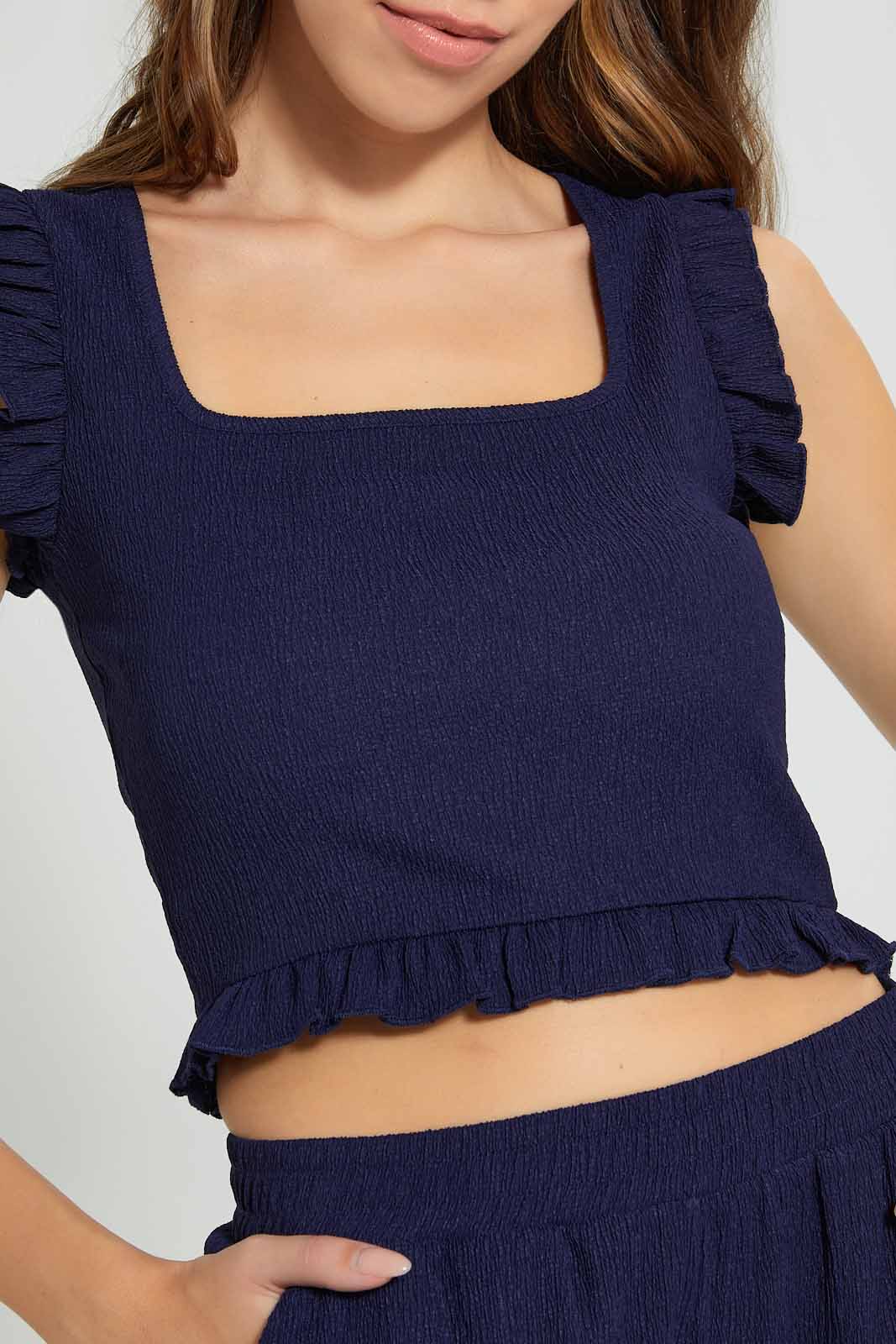Redtag-Navy-Crickled-Sleeveless-Top-Tops-Women's-