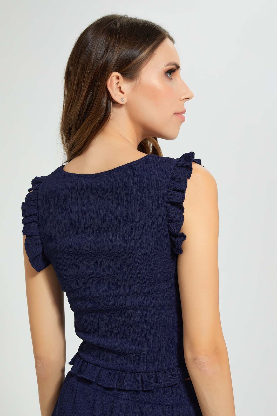 Redtag-Navy-Crickled-Sleeveless-Top-Tops-Women's-