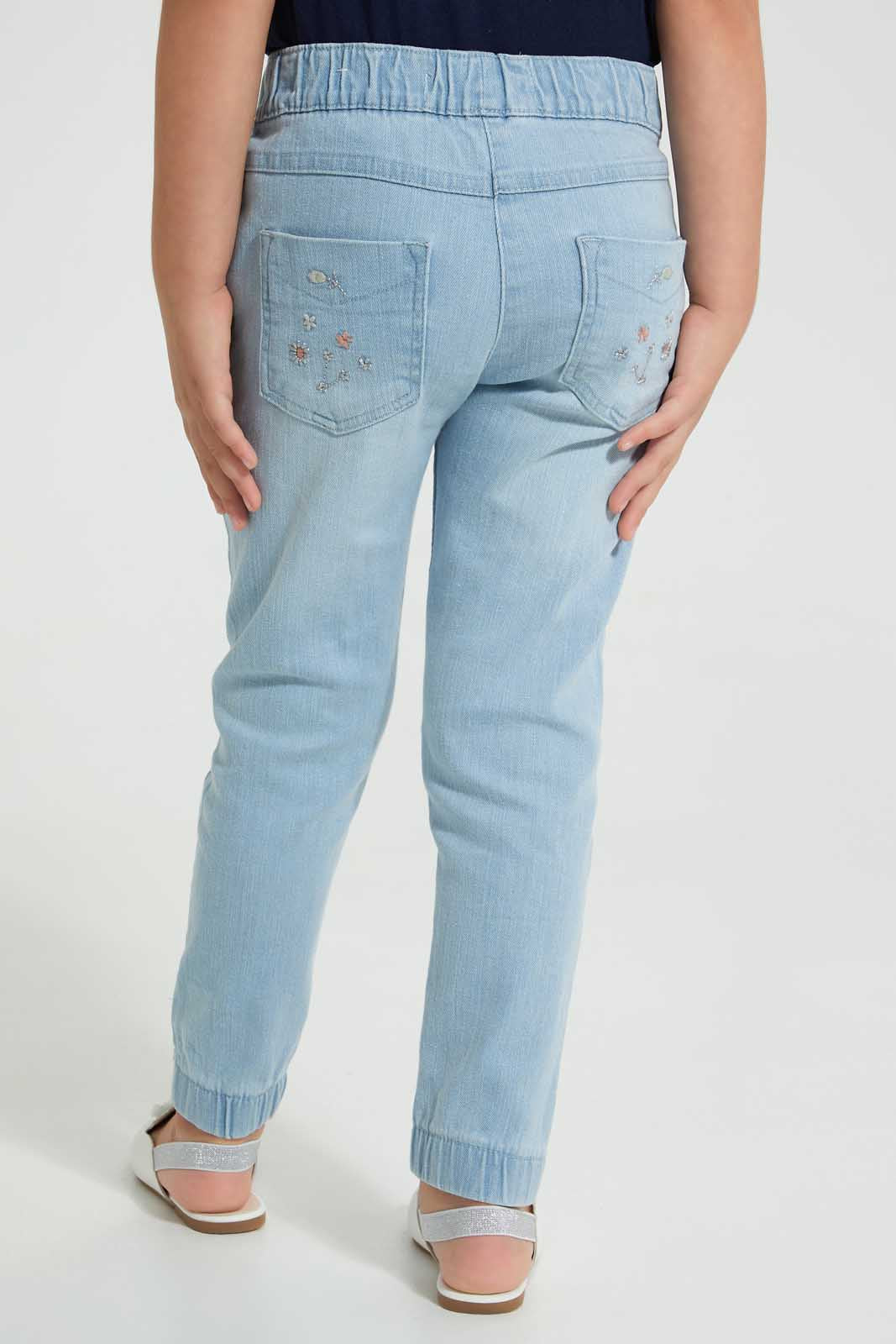 Redtag-Light-Wash-Pullon-Jogger-Jeans-Regular-Fit-Girls-2 to 8 Years