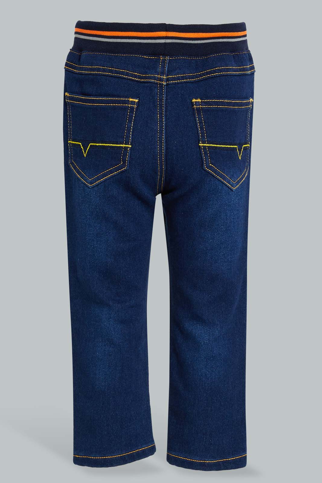 Redtag-Dark-Wash-Knit-Denim-With-Rib-Waistband-Jeans-Slim-Fit-Infant-Boys-3 to 24 Months