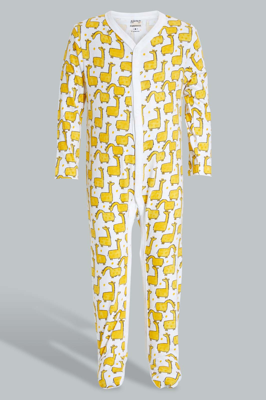 Redtag-Yellow--And-Grey-Animal-Print-3-Piece-Pack-Sleep-Suit-Sleepsuits-Baby-0 to 12 Months