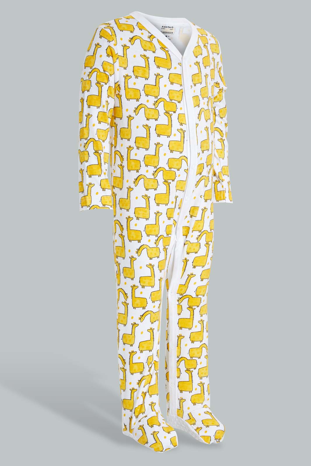 Redtag-Yellow--And-Grey-Animal-Print-3-Piece-Pack-Sleep-Suit-Sleepsuits-Baby-0 to 12 Months