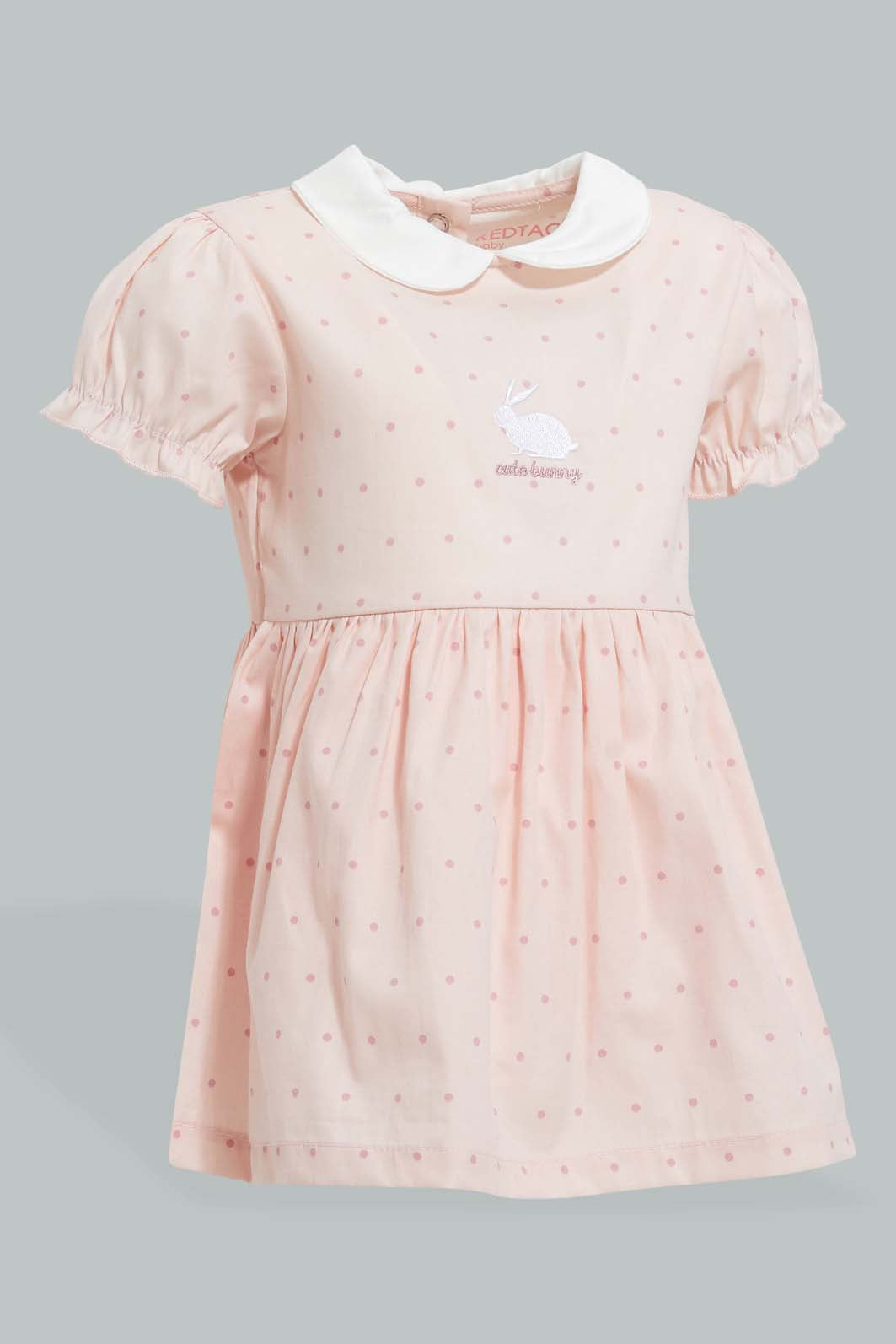 Redtag-Pink-Peterpan-Collar-Bunnt-Dress-Dresses-Baby-0 to 12 Months