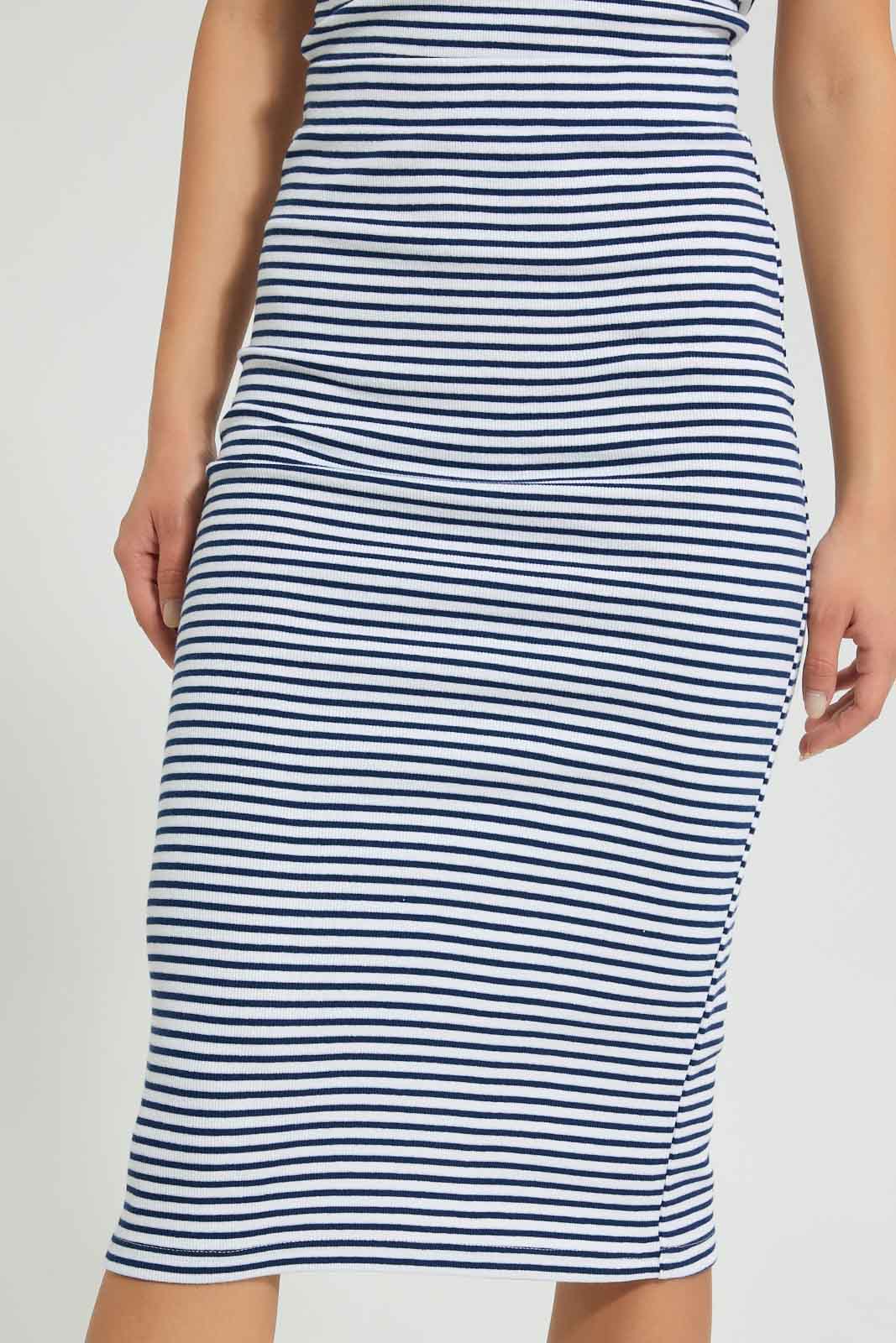 Redtag-Navy-Striped-Midi-Skirt-Skirts-Women's-