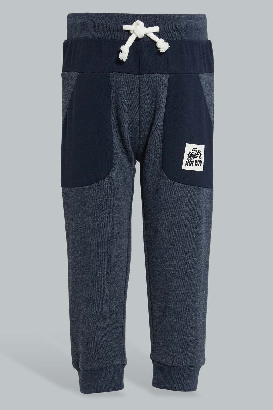 Redtag-Grey-And-Navy-Active-Pant-(2-Pack)-Joggers-Infant-Boys-3 to 24 Months