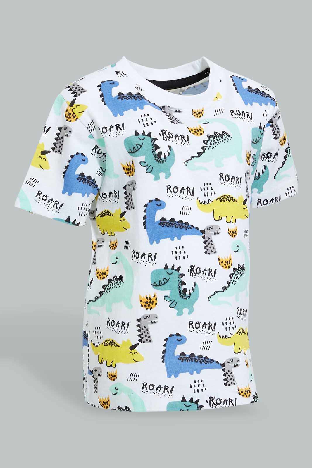 Redtag-Multi-Color-Dino-Printed-Short-Slv-T-Shirt-Colour:Assorted,-Filter:Infant-Boys-(3-to-24-Mths),-Infant-Boys-T-Shirts,-New-In,-New-In-INB,-Non-Sale,-S22B,-Section:Kidswear,-TBL-Infant-Boys-3 to 24 Months