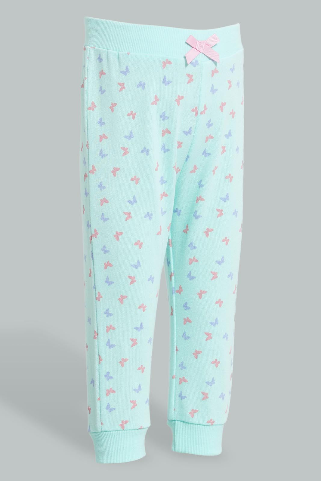 Redtag-Multi-Colour-2Pcs-Pack-Track-Pant-Joggers-Infant-Girls-3 to 24 Months