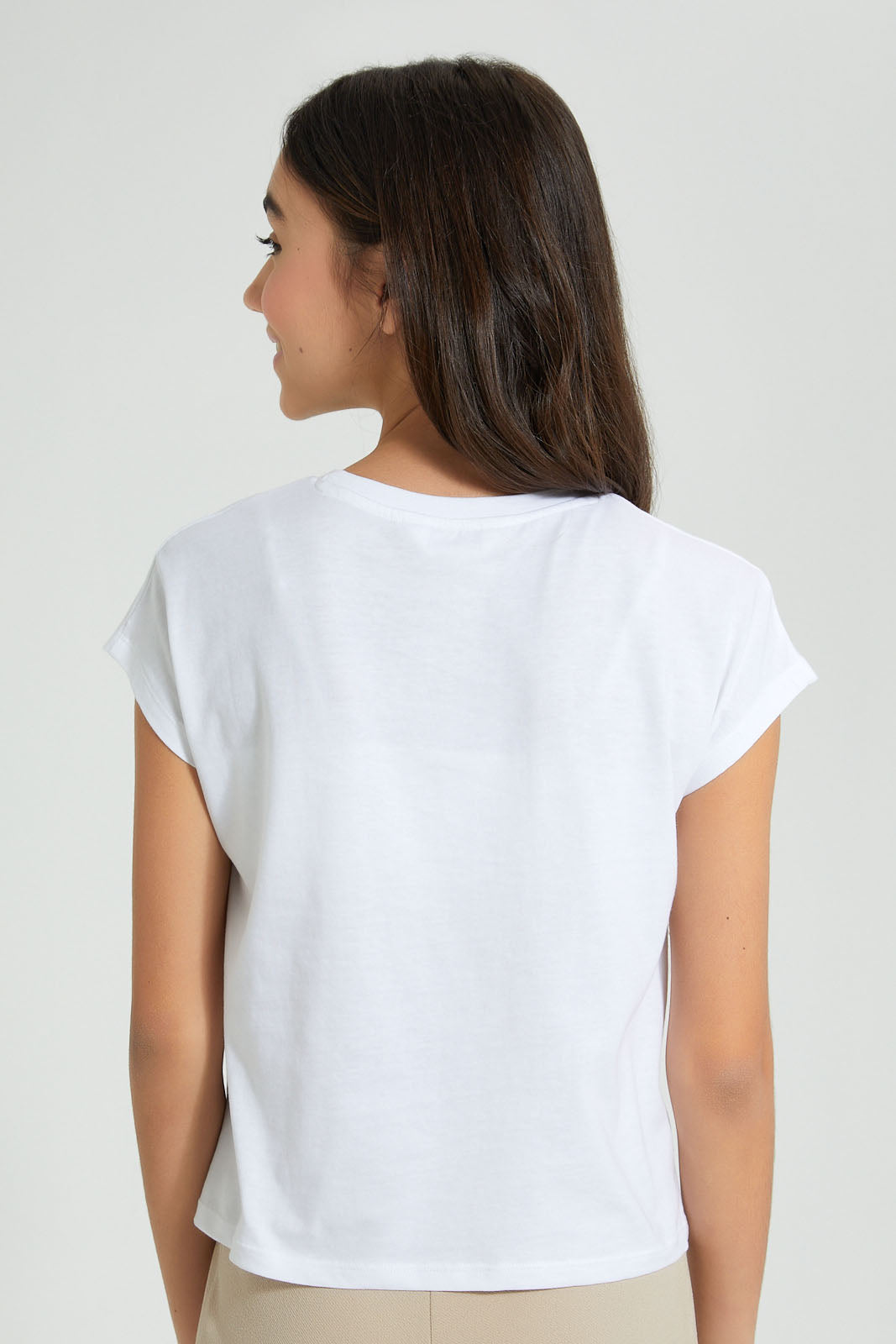 Redtag-White-Mickey-&-Minnie-Mouse-Extended-Sleeve-T-Shirt-Graphic-Prints-Senior-Girls-9 to 14 Years