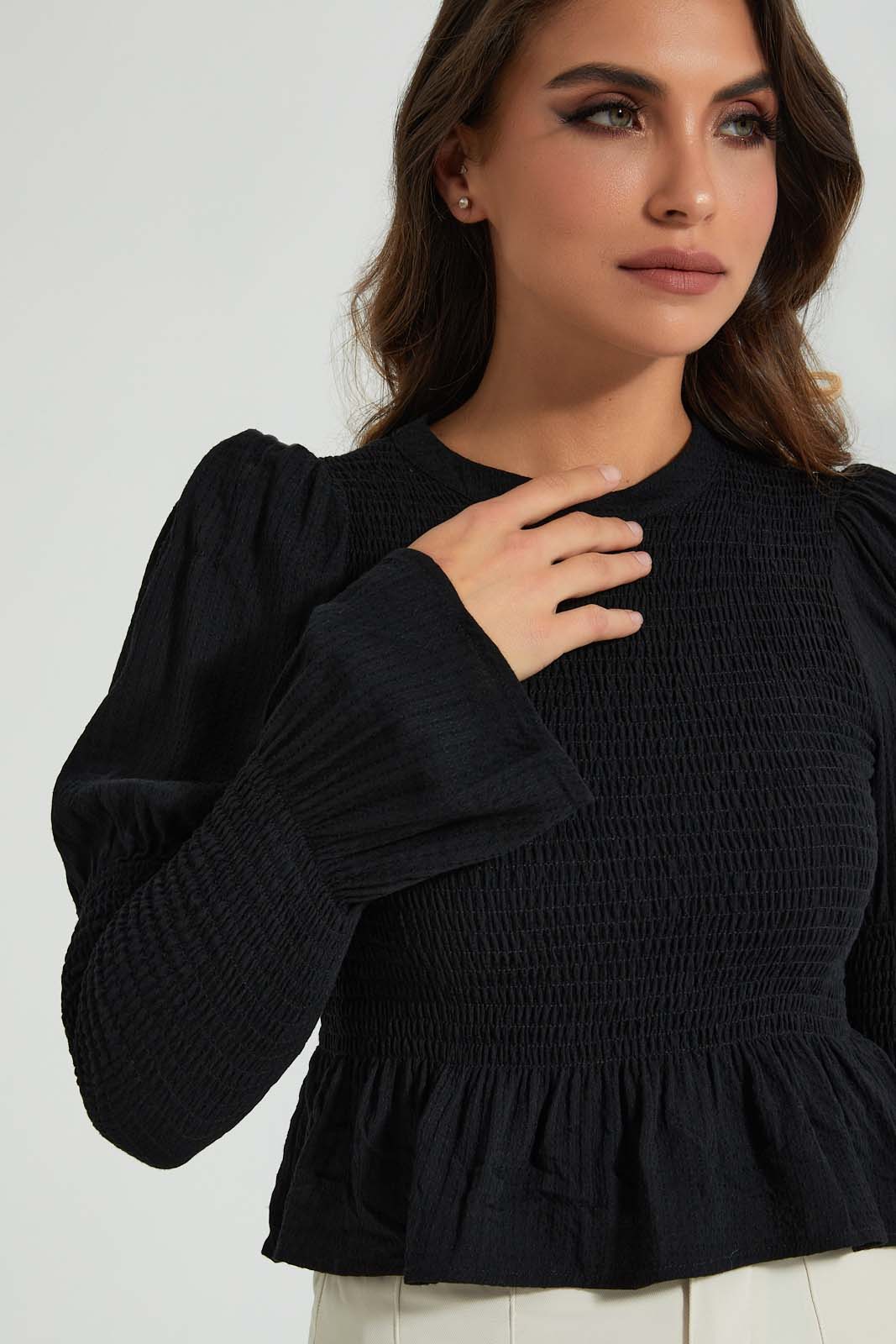 Redtag-Black-Crinkled-Bottom-Top-Colour:Black,-Filter:Women's-Clothing,-Limited-Edition-Tops,-New-In,-New-In-Women,-Non-Sale,-S22B,-Section:Women-Women's-