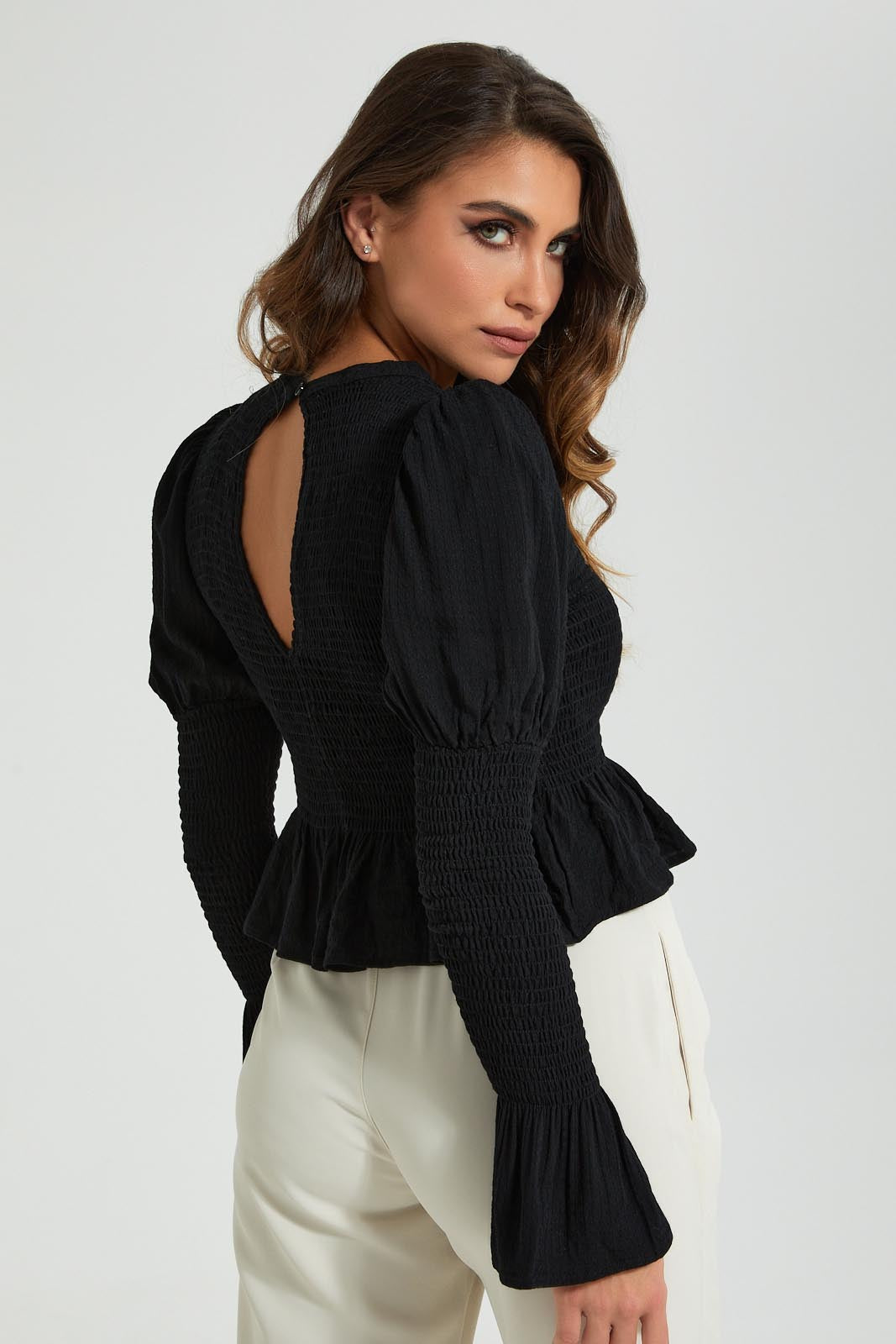 Redtag-Black-Crinkled-Bottom-Top-Colour:Black,-Filter:Women's-Clothing,-Limited-Edition-Tops,-New-In,-New-In-Women,-Non-Sale,-S22B,-Section:Women-Women's-
