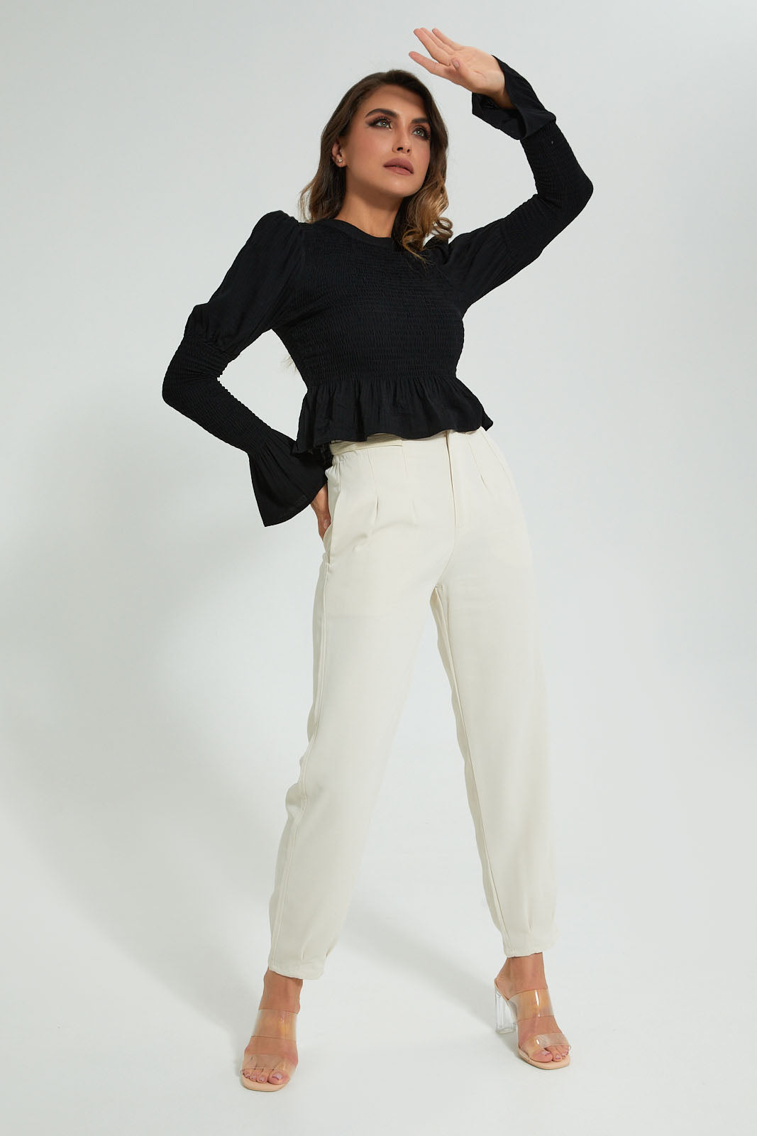 Redtag-Black-Crinkled-Bottom-Top-Colour:Black,-Filter:Women's-Clothing,-Limited-Edition-Tops,-New-In,-New-In-Women,-Non-Sale,-S22B,-Section:Women-Women's-