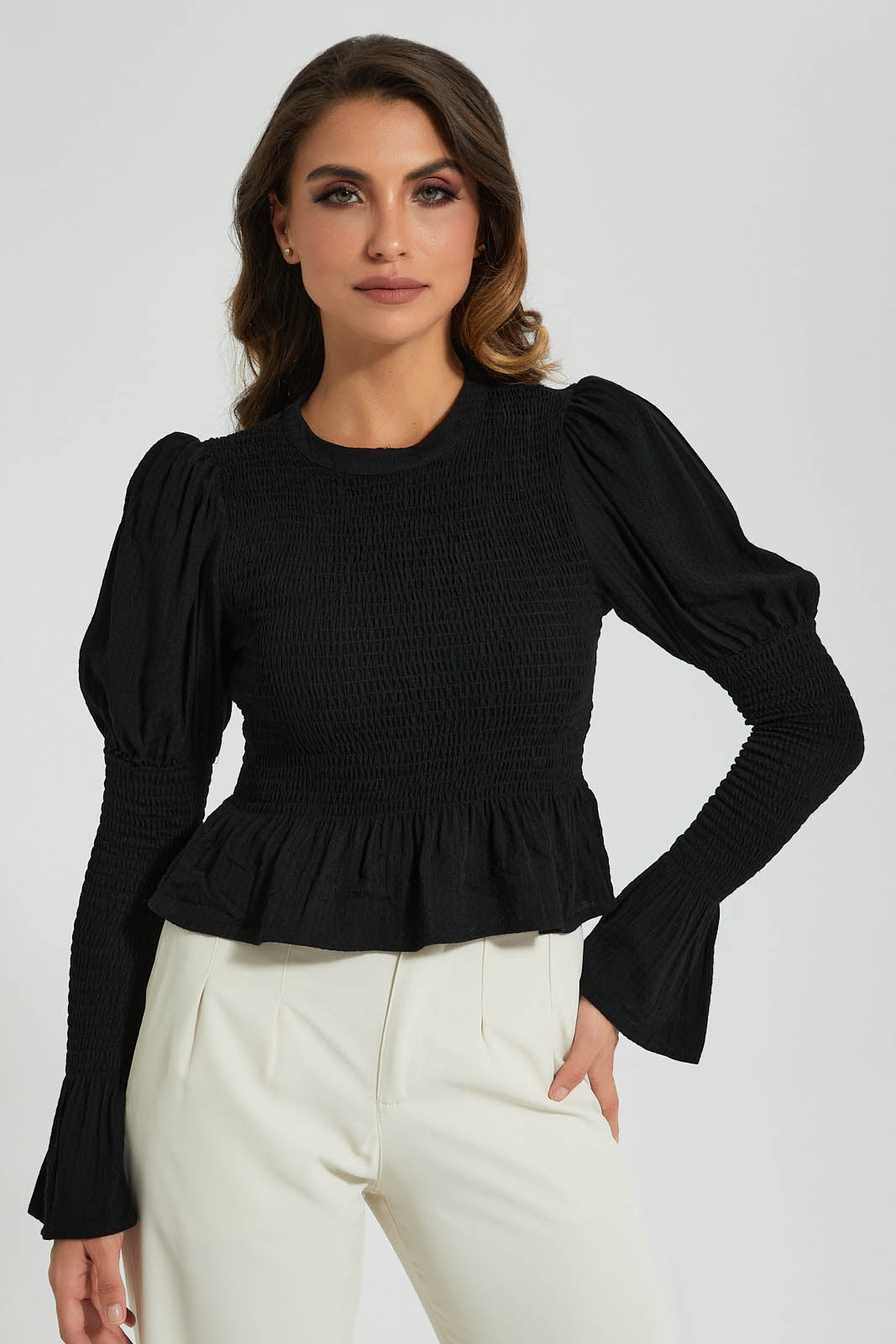 Redtag-Black-Crinkled-Bottom-Top-Colour:Black,-Filter:Women's-Clothing,-Limited-Edition-Tops,-New-In,-New-In-Women,-Non-Sale,-S22B,-Section:Women-Women's-
