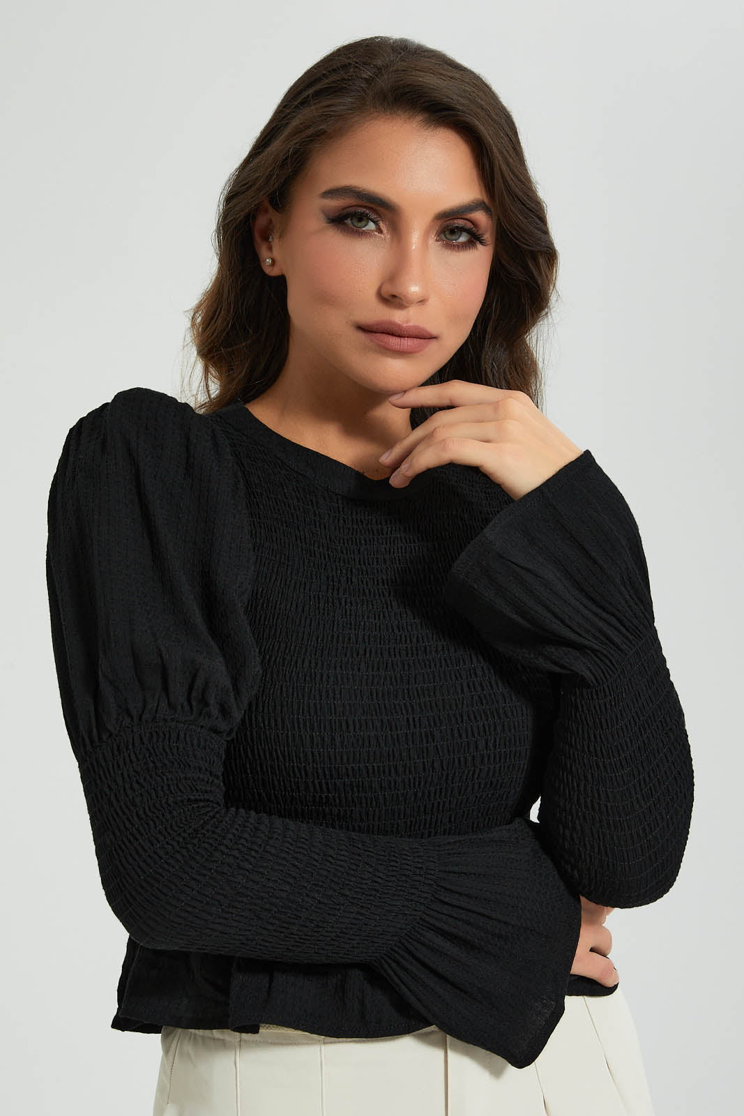 Redtag-Black-Crinkled-Bottom-Top-Colour:Black,-Filter:Women's-Clothing,-Limited-Edition-Tops,-New-In,-New-In-Women,-Non-Sale,-S22B,-Section:Women-Women's-