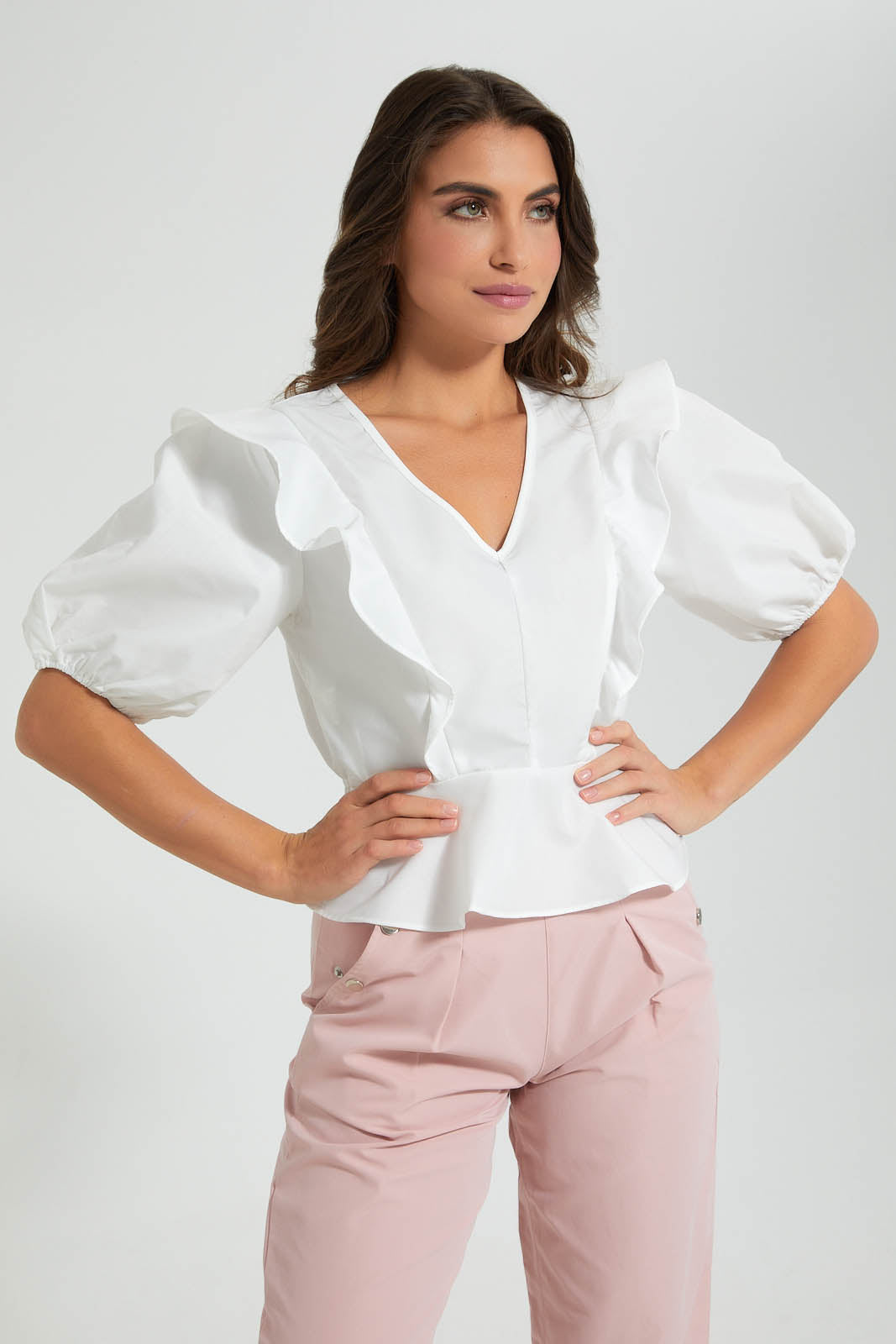 Redtag-White-Short-Sleeve-V-Neck-Top-Colour:White,-Filter:Women's-Clothing,-Limited-Edition-Blouses,-New-In,-New-In-Women,-Non-Sale,-S22B,-Section:Women-Women's-