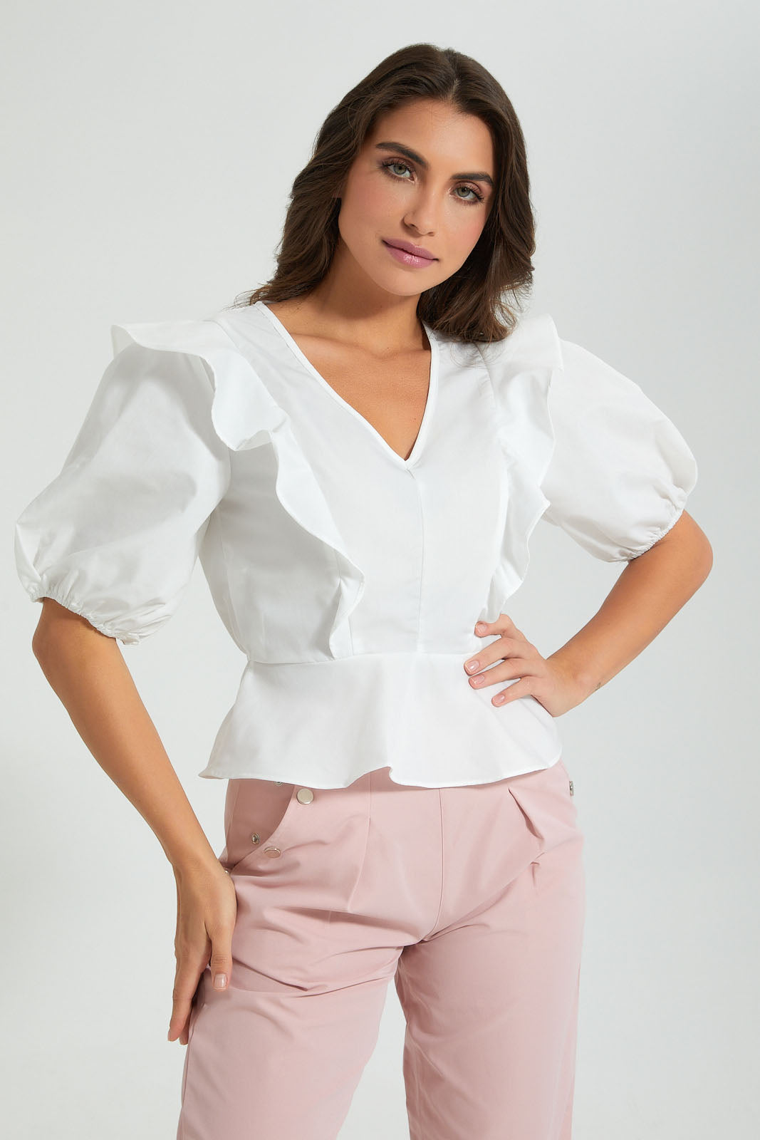 Redtag-White-Short-Sleeve-V-Neck-Top-Colour:White,-Filter:Women's-Clothing,-Limited-Edition-Blouses,-New-In,-New-In-Women,-Non-Sale,-S22B,-Section:Women-Women's-