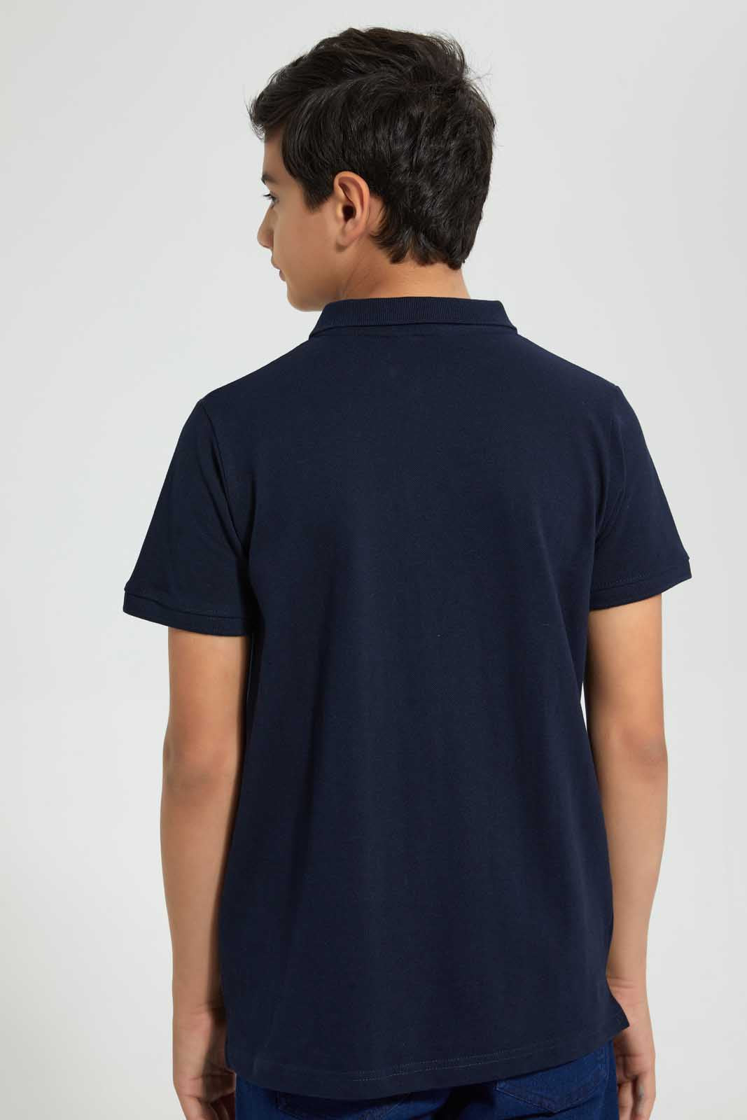 Redtag-Navy-Basic-Polo-Polo-Shirts-Senior-Boys-9 to 14 Years