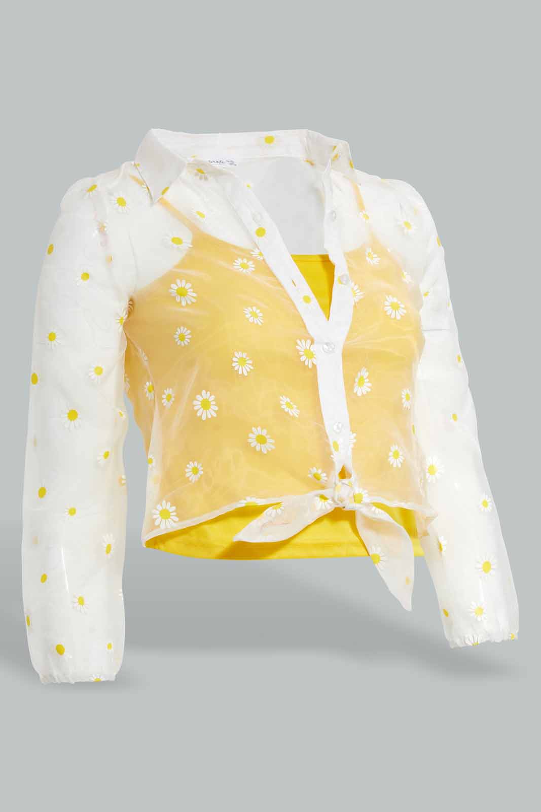 Redtag-White-And-Yellow-Floral-Organza-Blouse-For-Senior-Girls-Category:Blouses,-Colour:White,-Colour:Yellow,-Deals:4-For-90,-Deals:Sale,-Filter:Senior-Girls-(8-to-14-Yrs),-GSR-Blouses,-S22B,-Sale-GSR-APL,-Section:Girls-(0-to-14Yrs)-Senior-Girls-9 to 14 Years