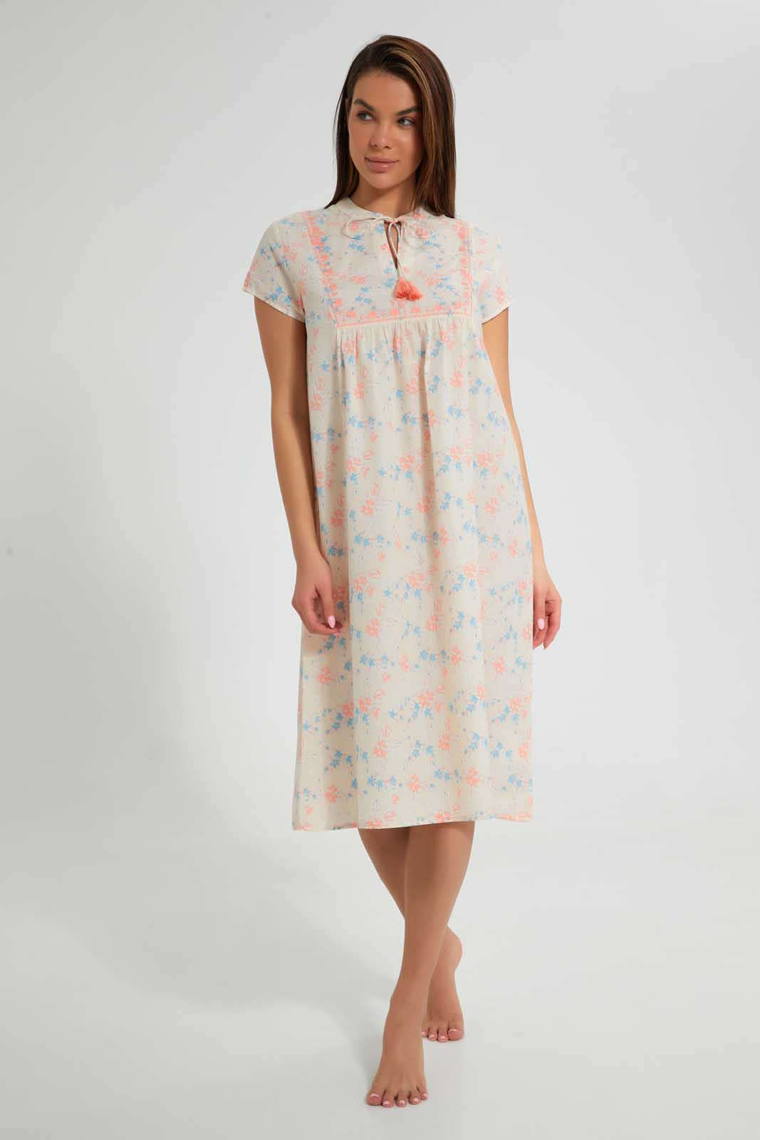 Redtag-Ivory-Floral-Printed-Nightgown-Nightgowns-Women's-