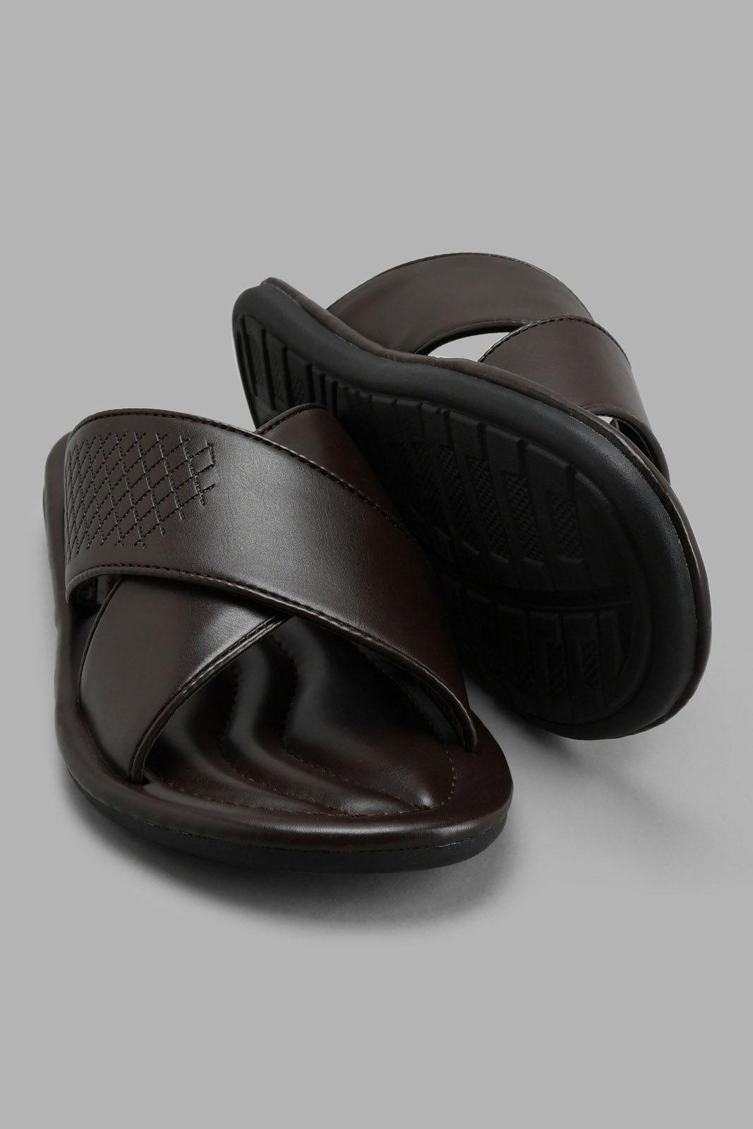 Redtag-Brown-Criss-Cross-Strap-Sandal-Sandals-Men's-