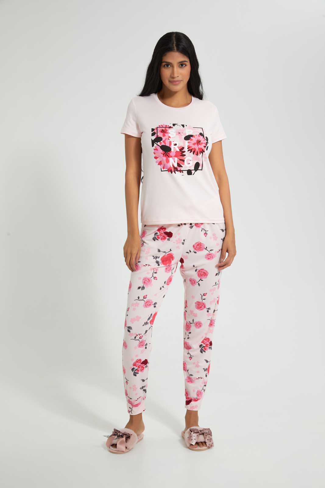 Redtag-Pale-Pink-Floral-Printed-Pyjama-Set-Pyjama-Sets-Women's-