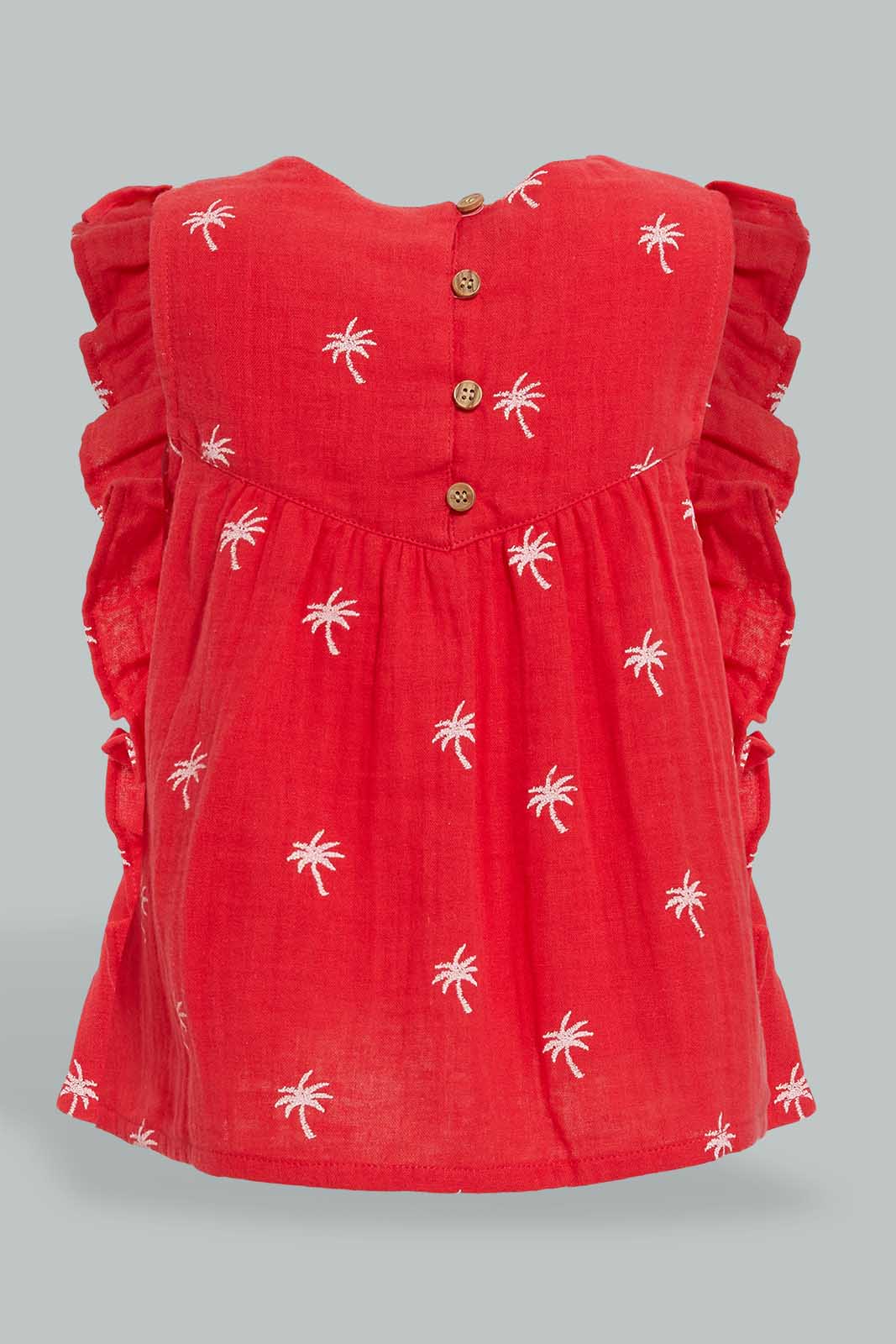 Redtag-Red-Embroideredroidered-Top-With-Side-Frills-Blouses-Infant-Girls-3 to 24 Months