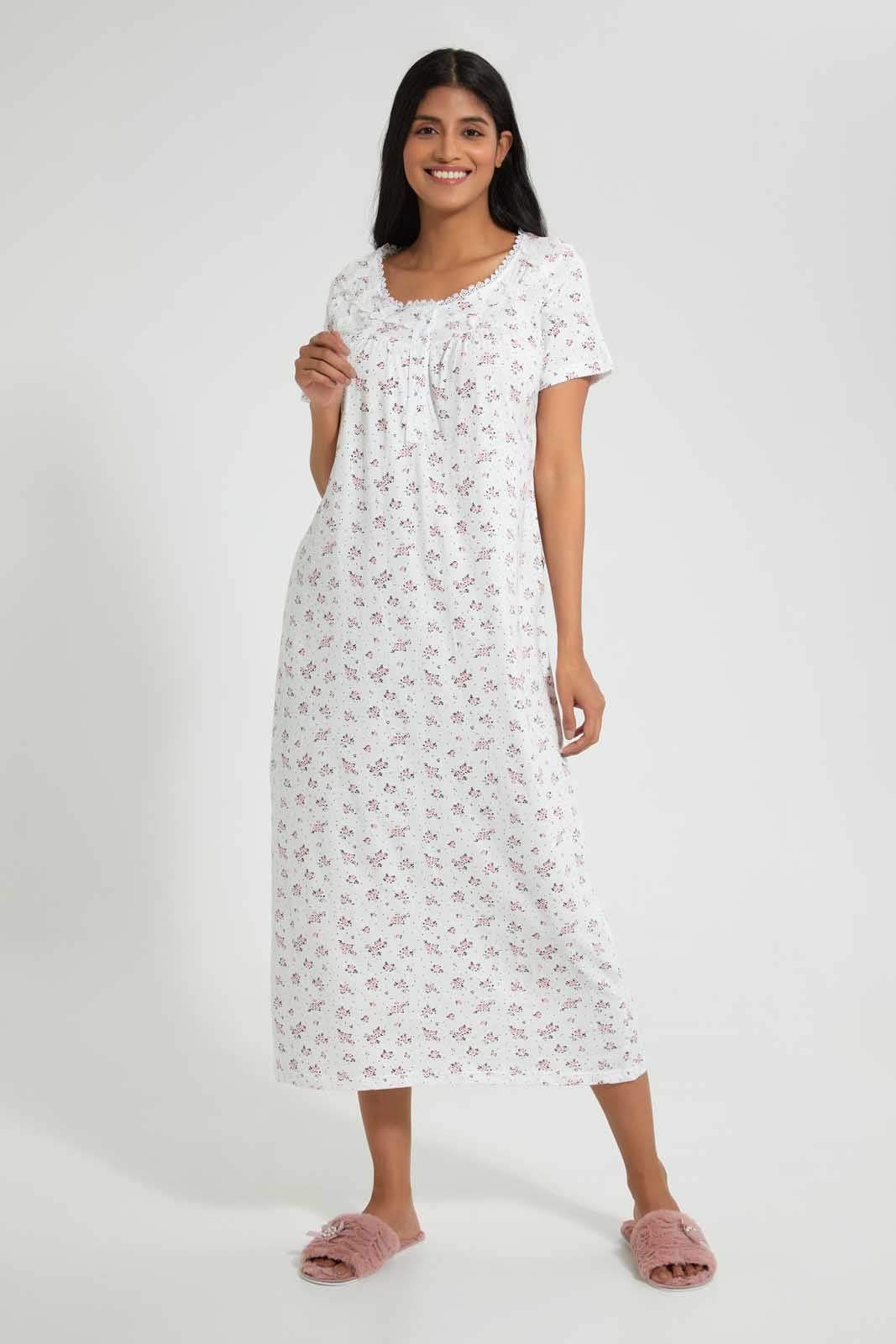 Redtag-Ivory-Floral-Printed-Nightgown-Nightgowns-Women's-