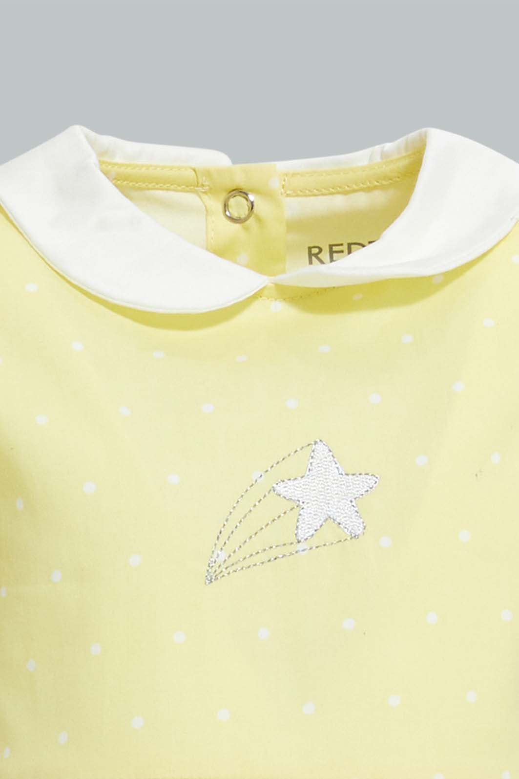 Redtag-Yellow-Peterpan-Collar-Embroidery-Dress-Dresses-Baby-0 to 12 Months