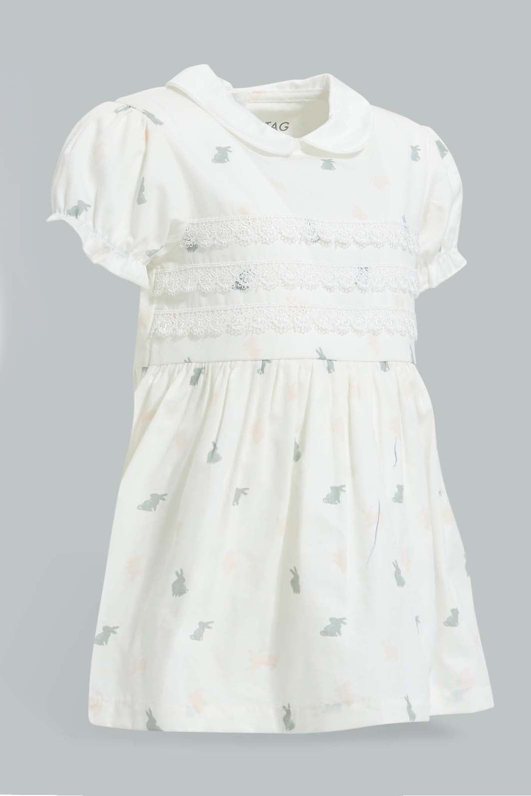 Redtag-White-Peterpan-Collar-Bunnt-Dress-Dresses-Baby-0 to 12 Months