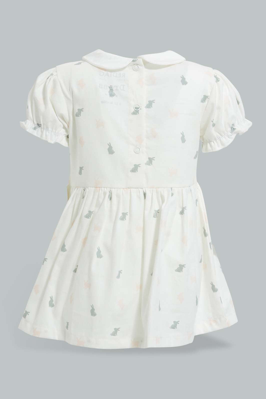 Redtag-White-Peterpan-Collar-Bunnt-Dress-Dresses-Baby-0 to 12 Months