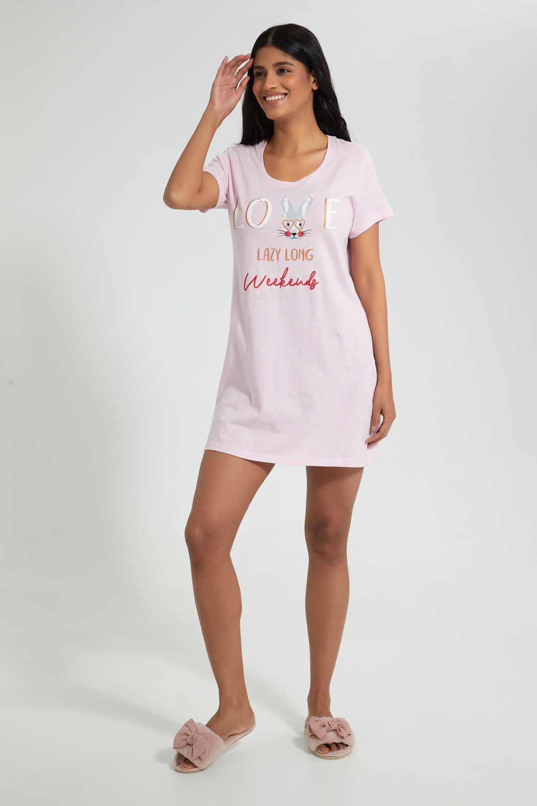 Redtag-Peach-Printed-Nightshirt-(2-Pack)-Nightshirts-Women's-