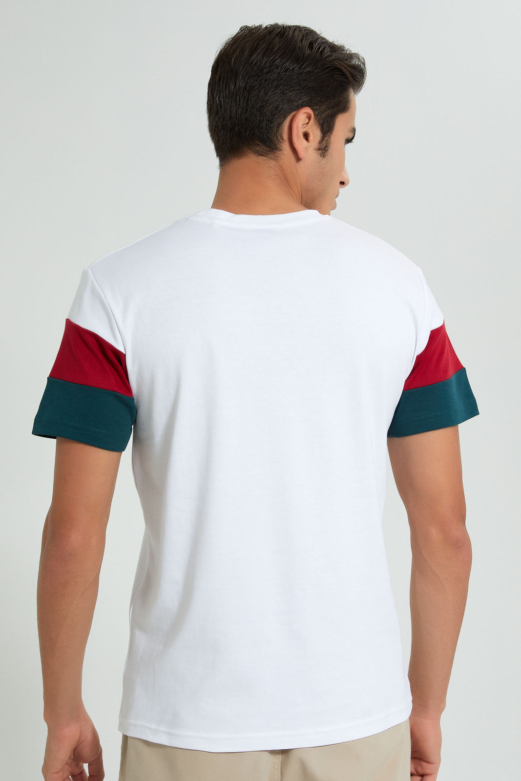 Redtag-White-Cut-Sew-Panel-T-Shirt-Embellished-Men's-