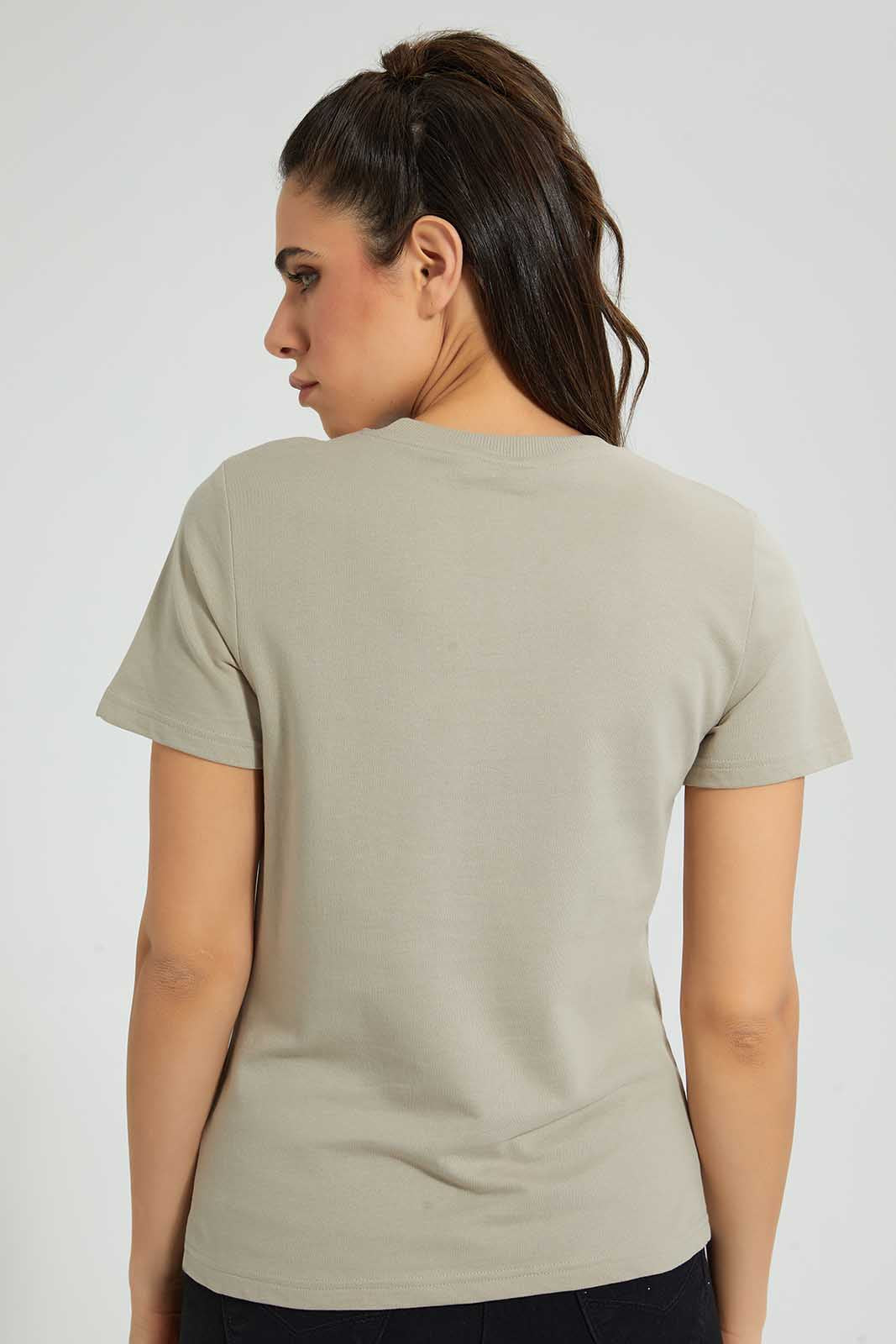 Redtag-Pale-Green-Oversized-Printed-Tee-Plain-Women's-