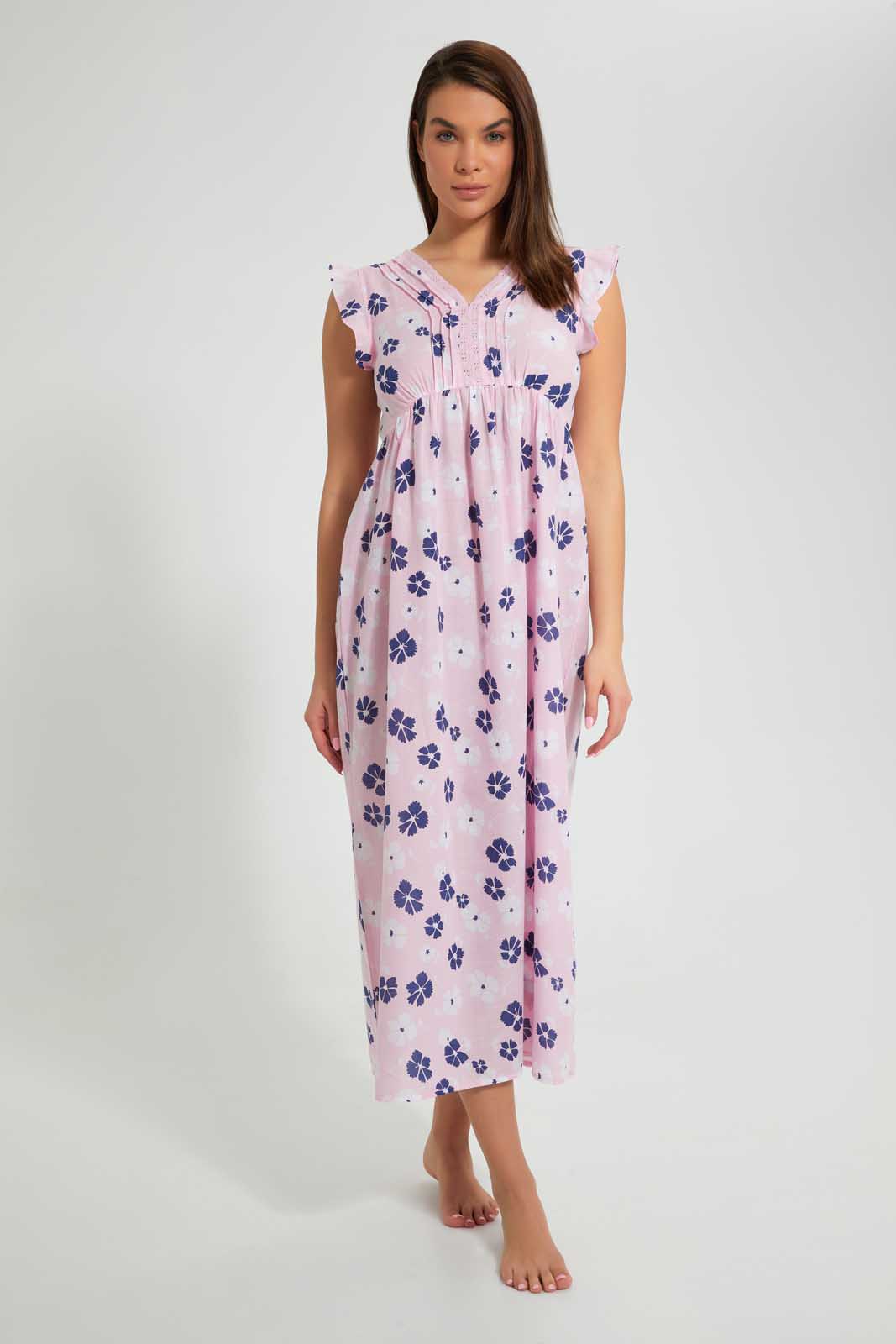 Redtag-Pale-Pink-Floral-Printed-Nightgown-Nightgowns-Women's-