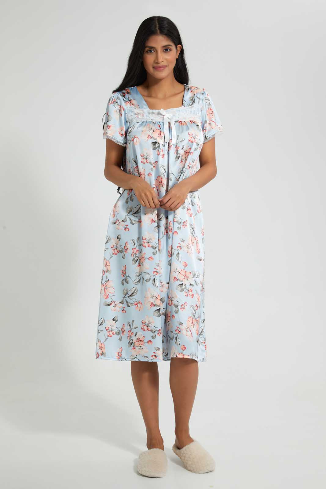Redtag-Blue-Floral-Printed-Nightgown-Nightgowns-Women's-