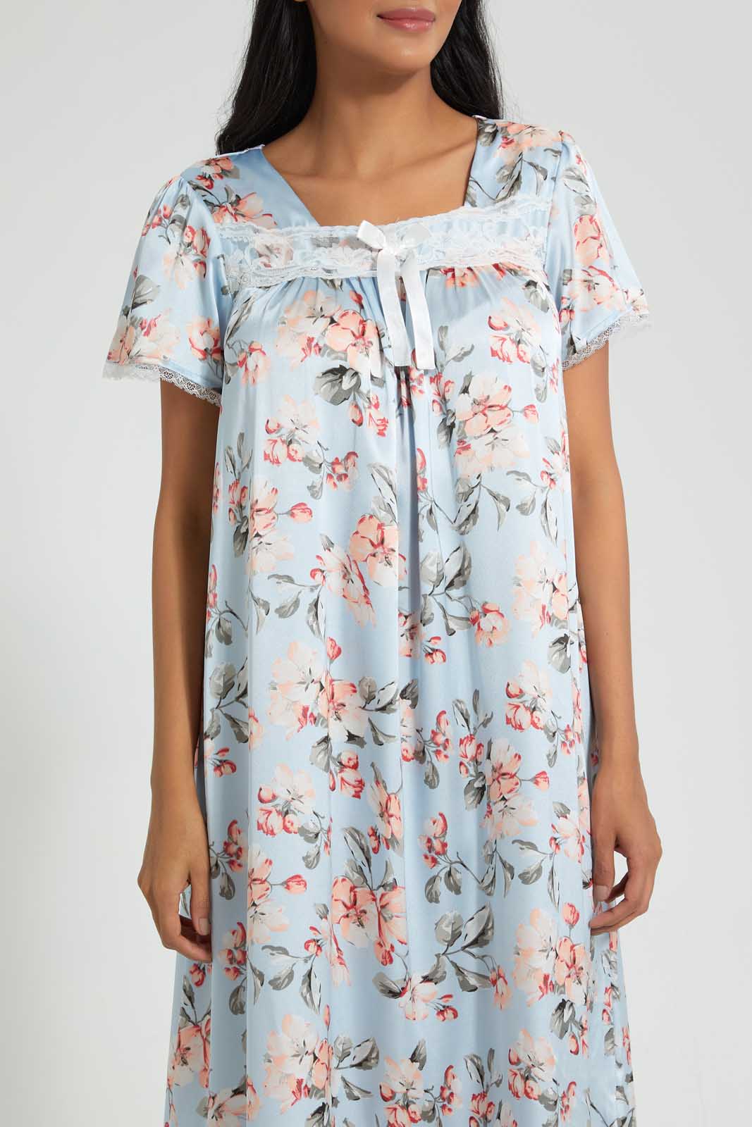 Redtag-Blue-Floral-Printed-Nightgown-Nightgowns-Women's-