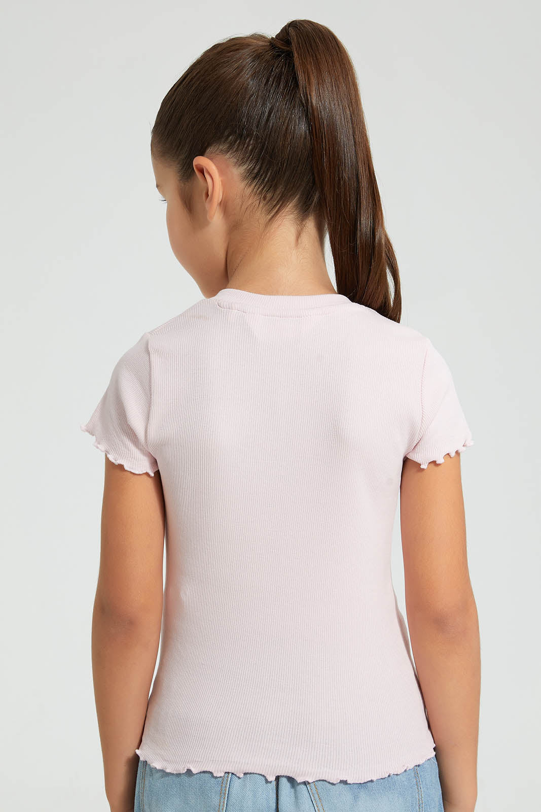 Redtag-Pink-Short-Sleeve-T-Shirt-With-Half-Placket-Plain-Girls-2 to 8 Years