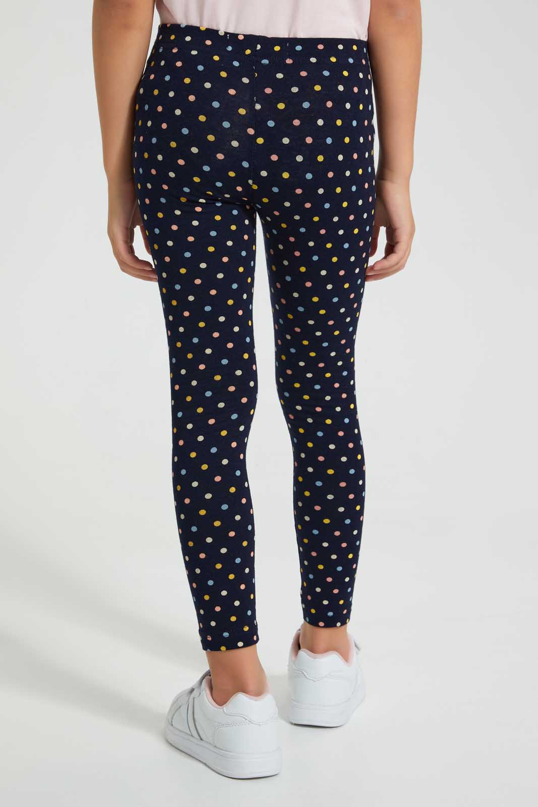 Redtag-Girl-Basic-Polka-Dot-Aop-Legging-Leggings-Girls-2 to 8 Years