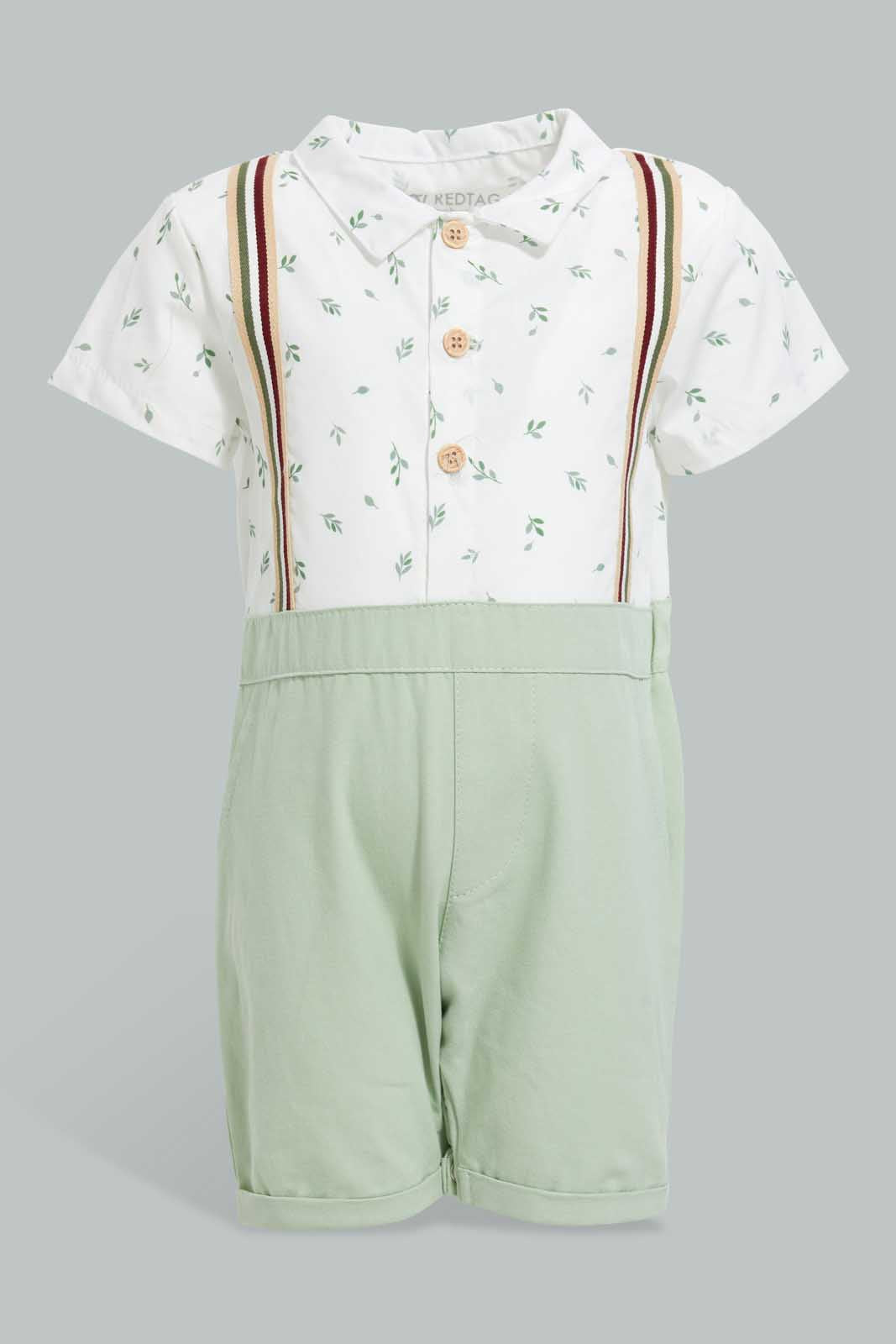 Redtag-Mint-And-White-Romper-With-Suspender-Rompers-Baby-0 to 12 Months