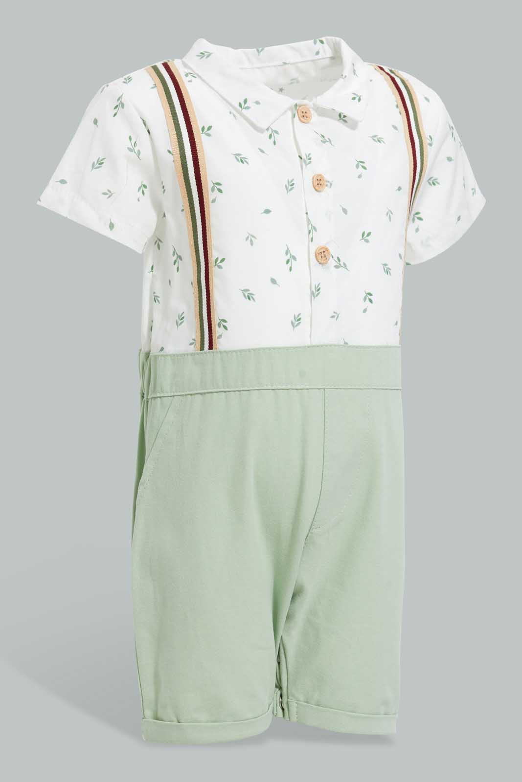Redtag-Mint-And-White-Romper-With-Suspender-Rompers-Baby-0 to 12 Months