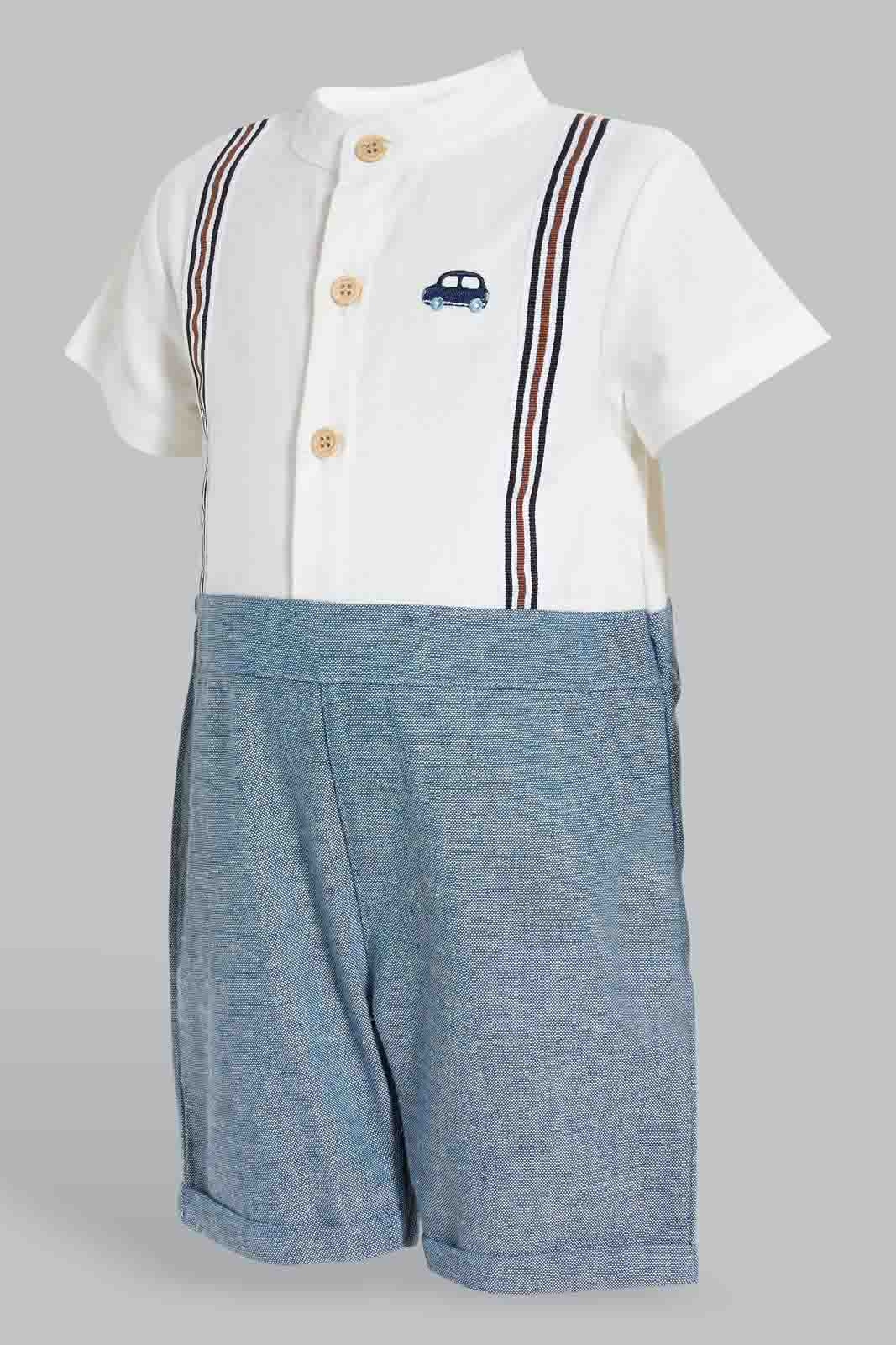 Redtag-Mint-And-White-Romper-With-Suspender-Rompers-Baby-0 to 12 Months