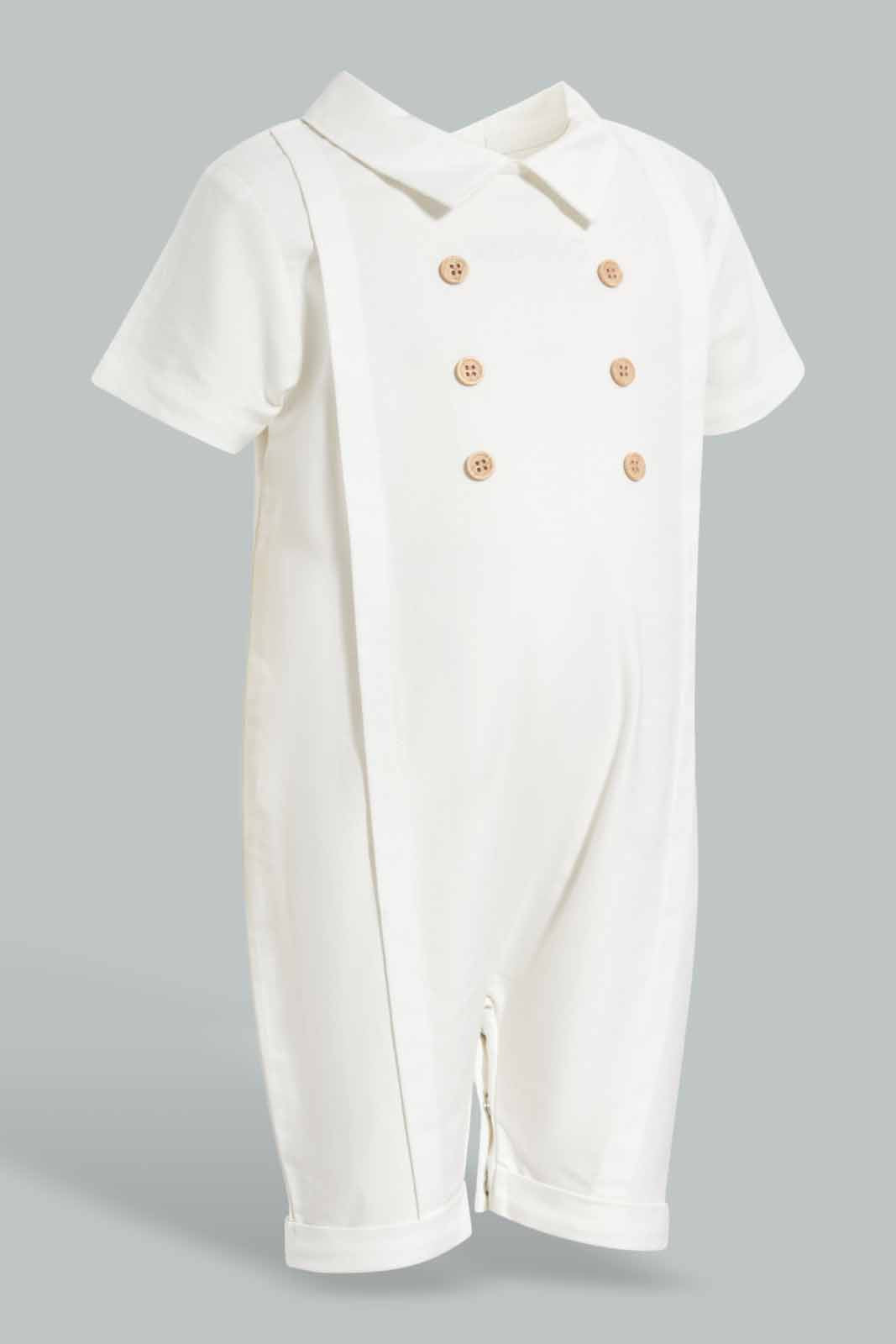 Redtag-White-Romper-With-Hat-Rompers-Baby-0 to 12 Months